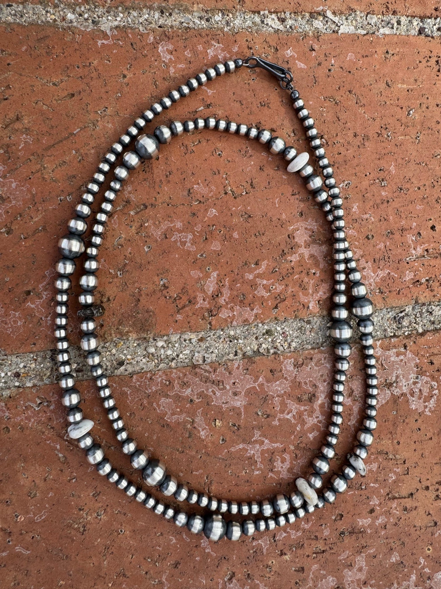 Handcrafted Sterling Silver & White Buffalo 4-8mm Beaded Necklace 30"