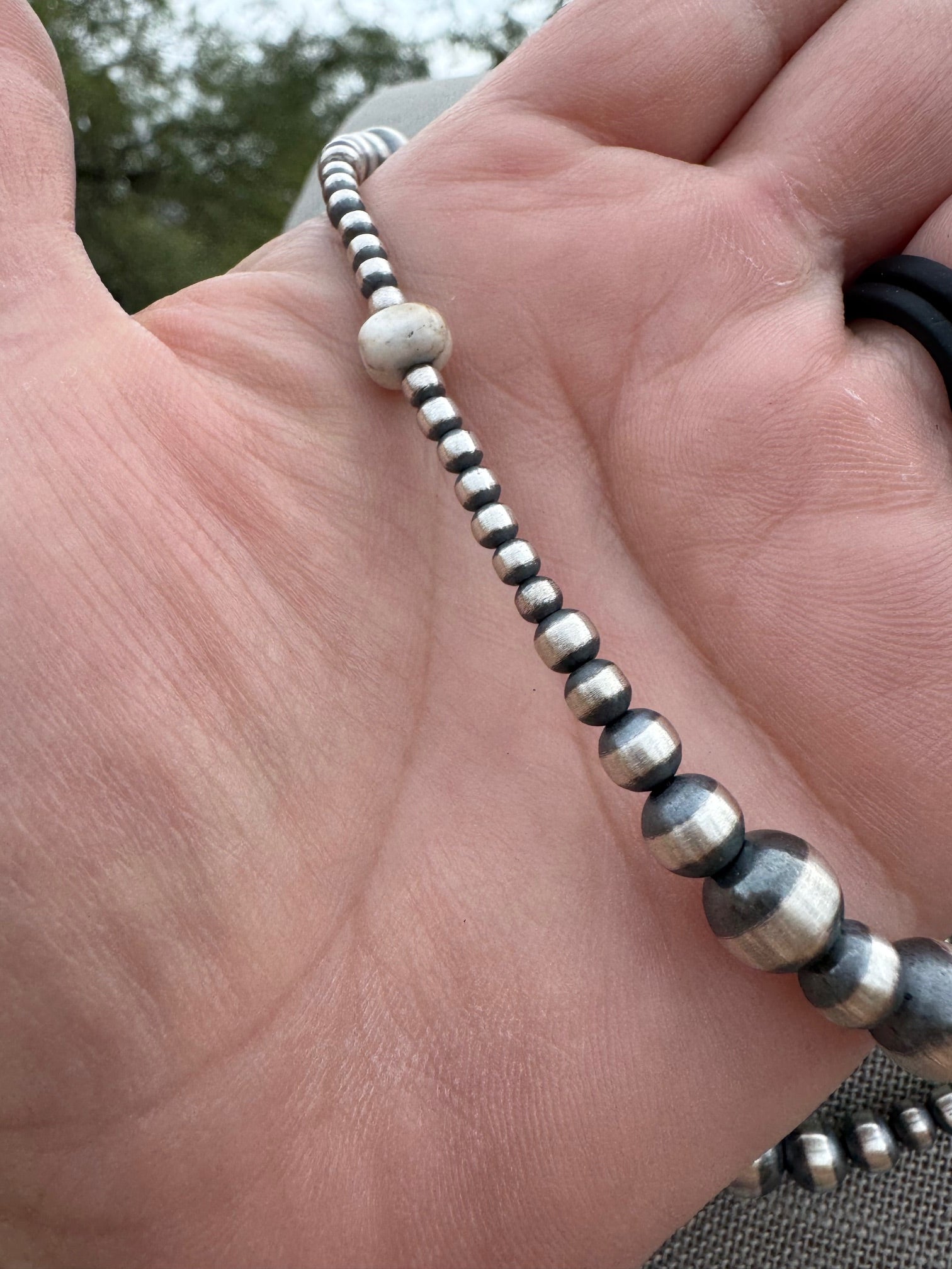 Handcrafted Sterling Silver & White Buffalo 3-8mm Beaded Necklace 22"