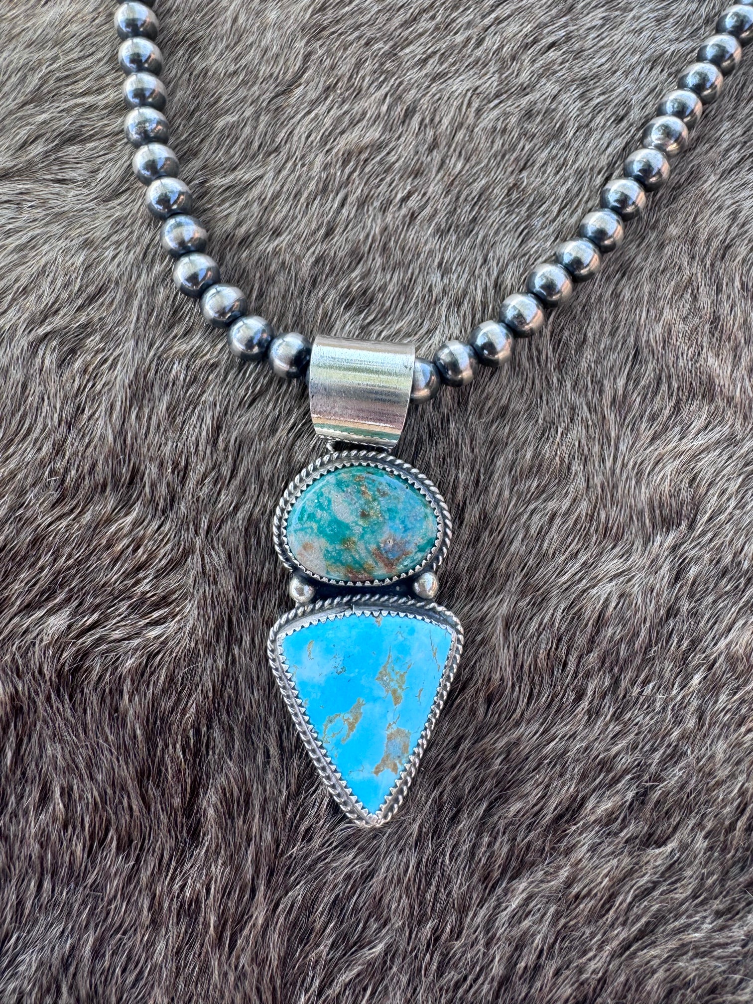 Handmade Sterling Silver Fox Turquoise , Australian Turquoise Triangle Pendant by Roaming Buffalo