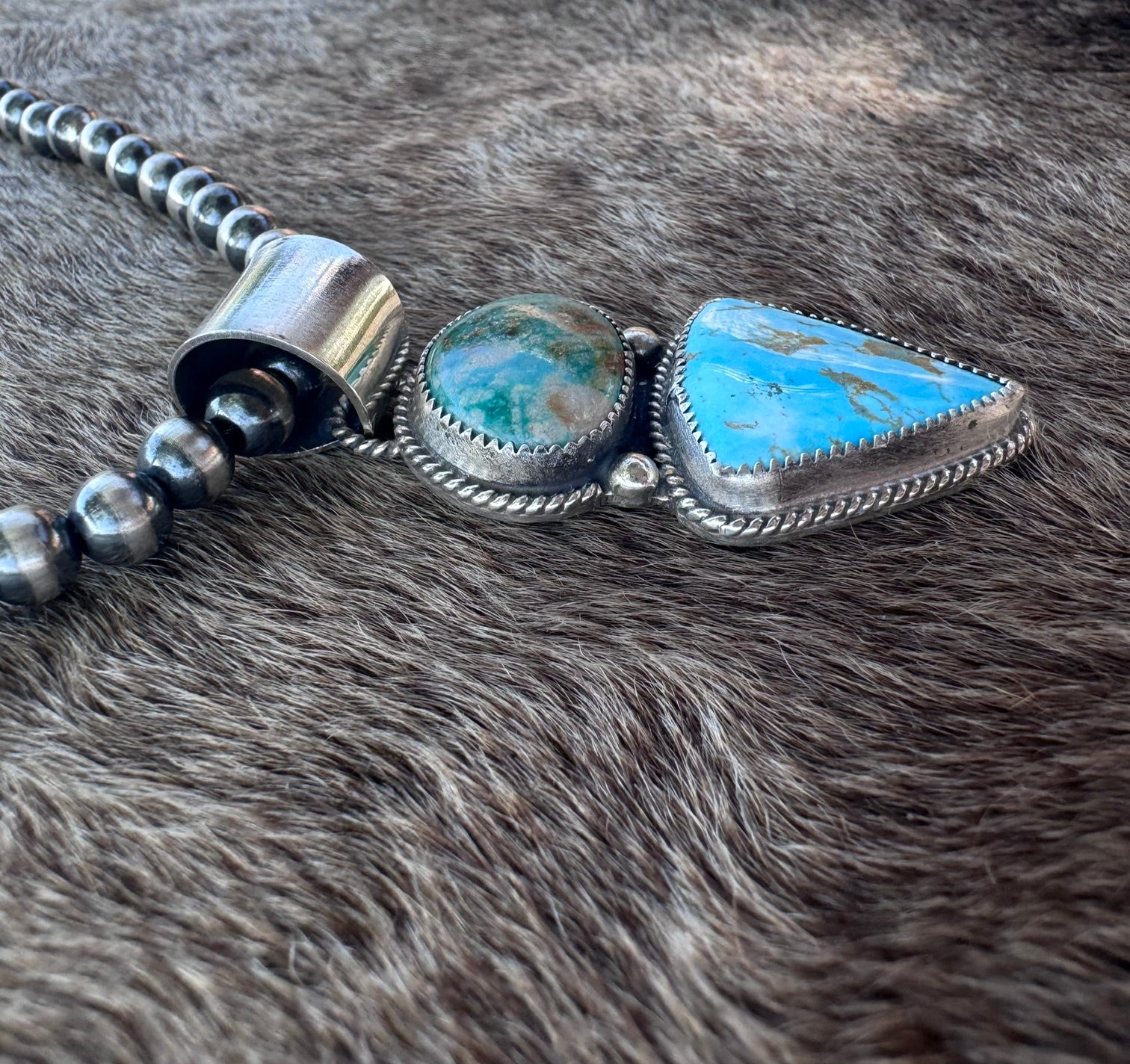 Handmade Sterling Silver Fox Turquoise , Australian Turquoise Triangle Pendant by Roaming Buffalo