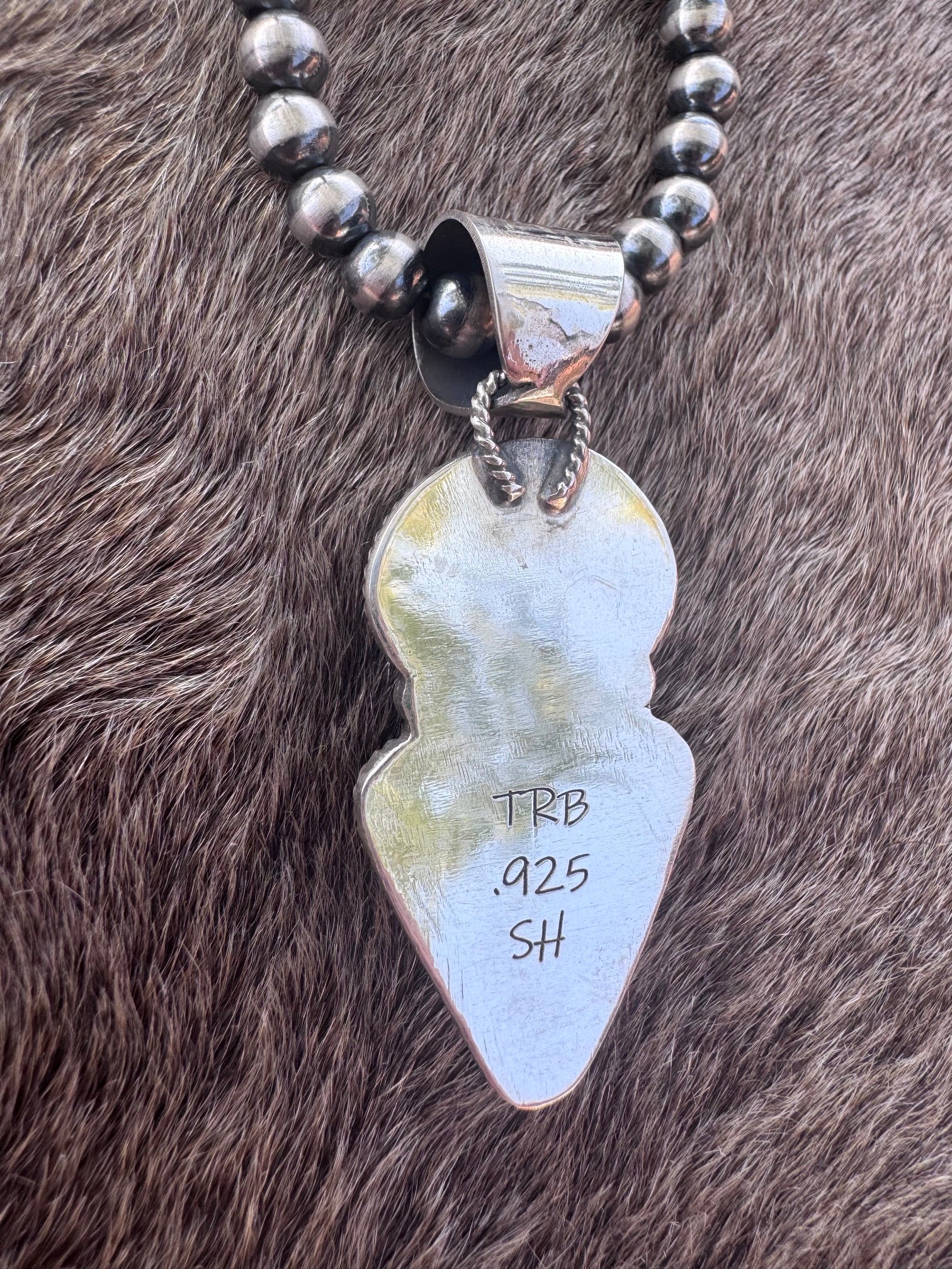 Handmade Sterling Silver Fox Turquoise , Australian Turquoise Triangle Pendant by Roaming Buffalo
