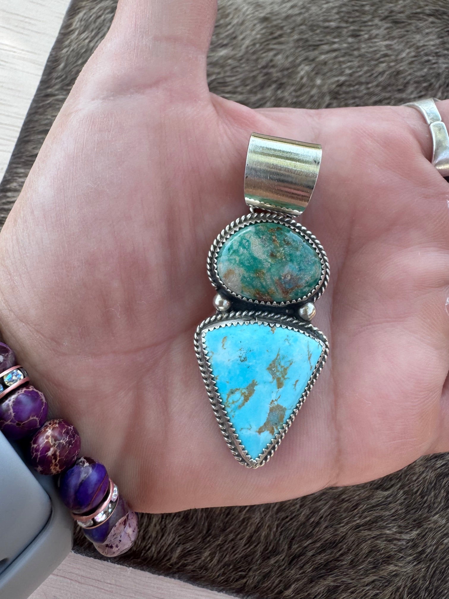 Handmade Sterling Silver Fox Turquoise , Australian Turquoise Triangle Pendant by Roaming Buffalo