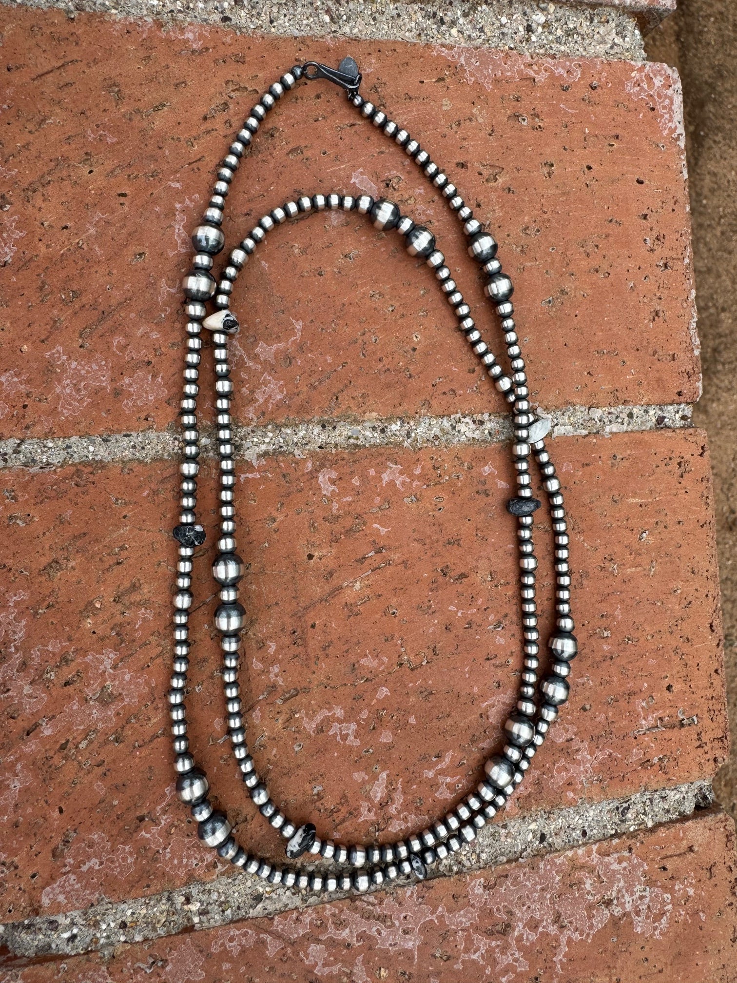 Handcrafted Sterling Silver & White Buffalo 4-8mm Beaded Necklace 36"