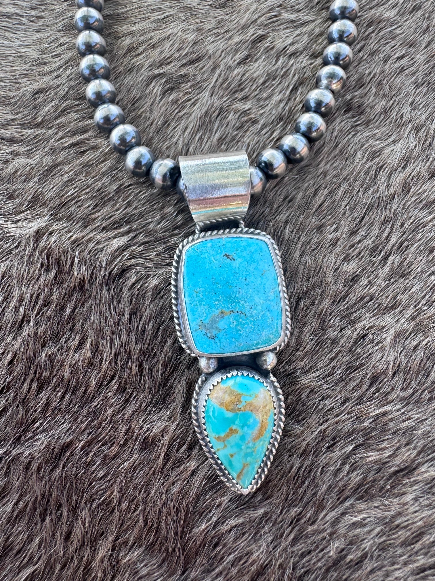 Handmade Sterling Silver Tyrone Turquoise, Australian Turquoise Point Pendant by Roaming Buffalo