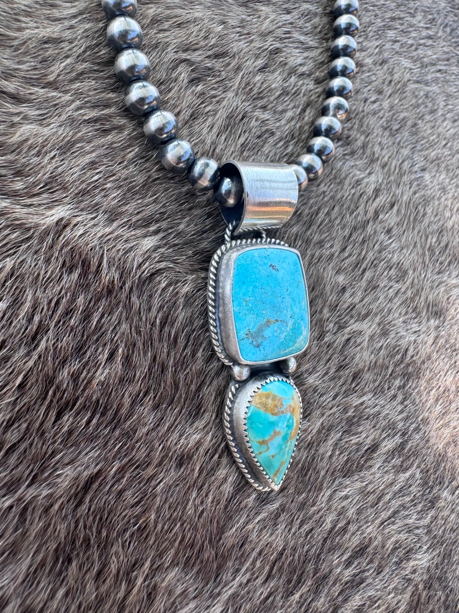 Handmade Sterling Silver Tyrone Turquoise, Australian Turquoise Point Pendant by Roaming Buffalo