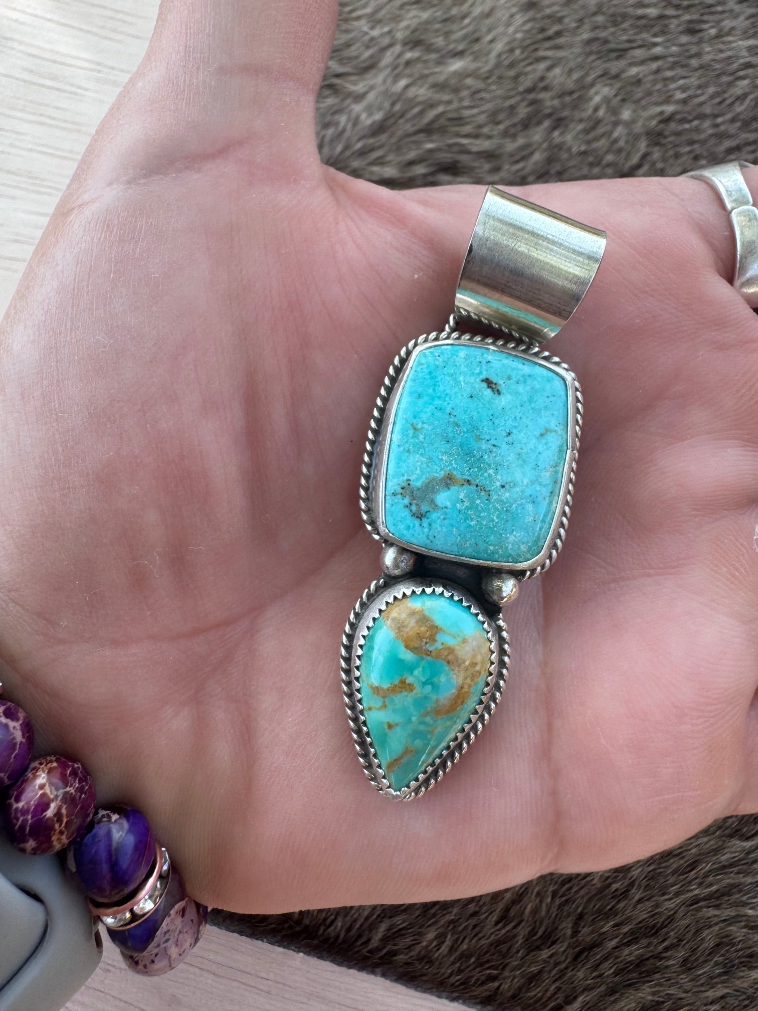 Handmade Sterling Silver Tyrone Turquoise, Australian Turquoise Point Pendant by Roaming Buffalo