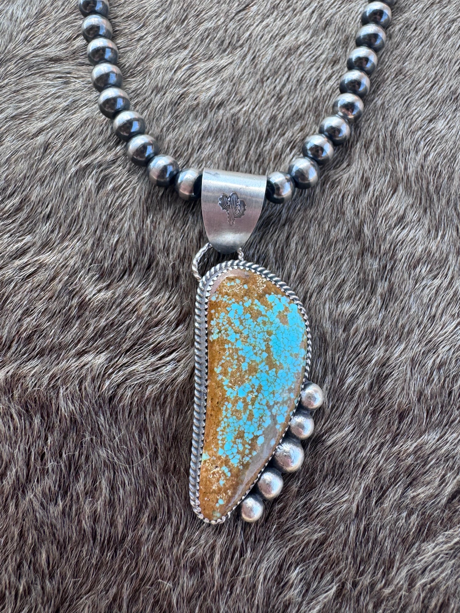 Handmade Sterling Silver Mine 8 Turquoise Pendant by Roaming Buffalo