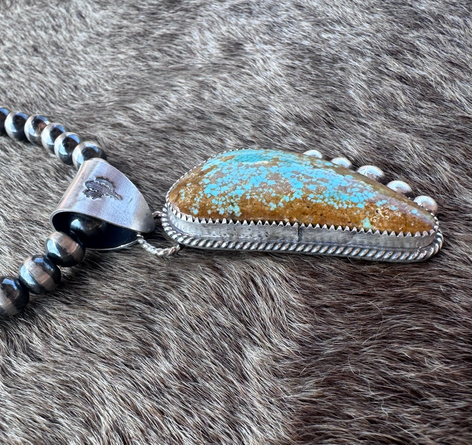 Handmade Sterling Silver Mine 8 Turquoise Pendant by Roaming Buffalo