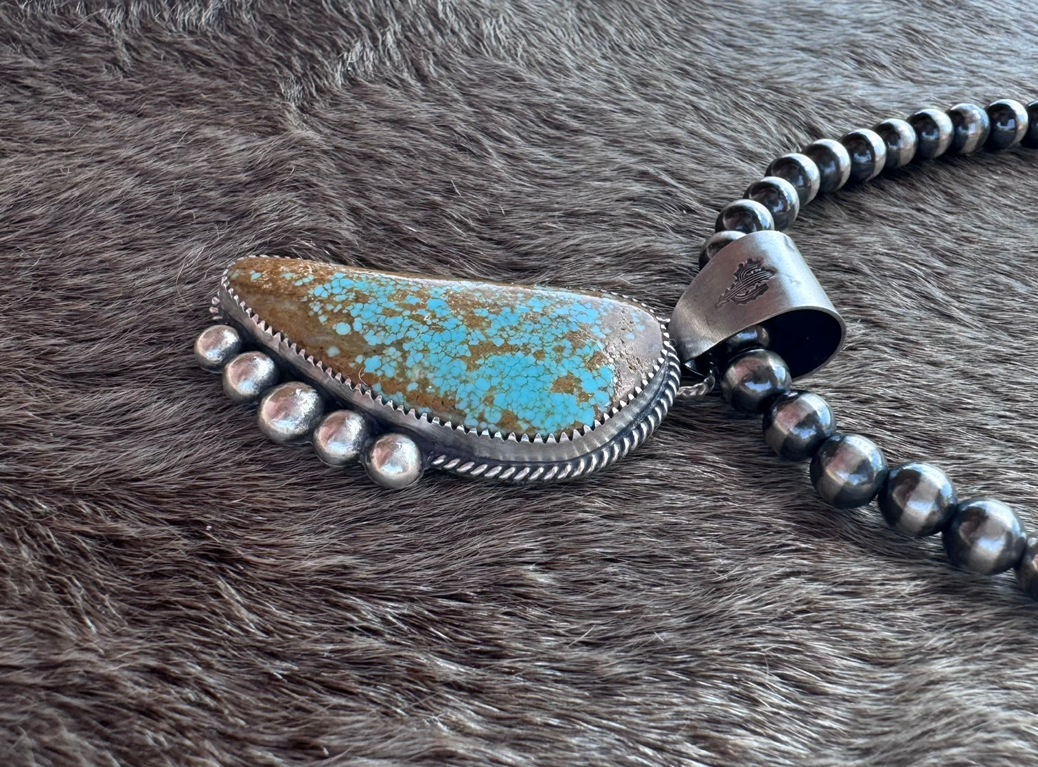 Handmade Sterling Silver Mine 8 Turquoise Pendant by Roaming Buffalo
