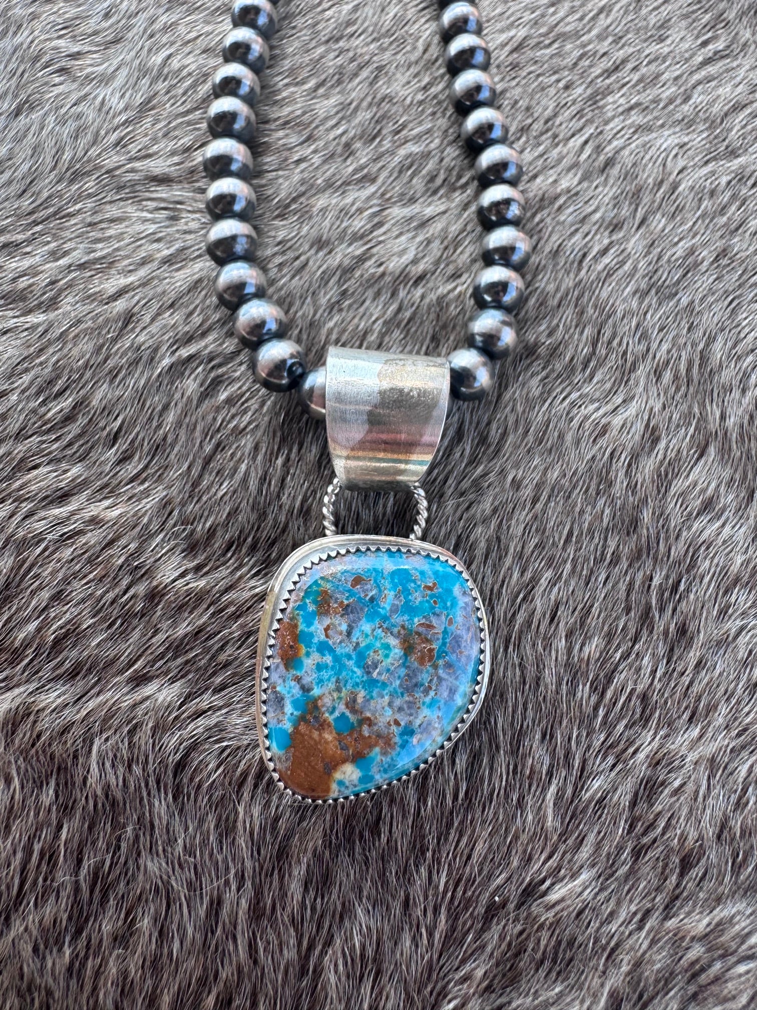 Handmade Sterling Silver Fox Turquoise Pendant by Roaming Buffalo
