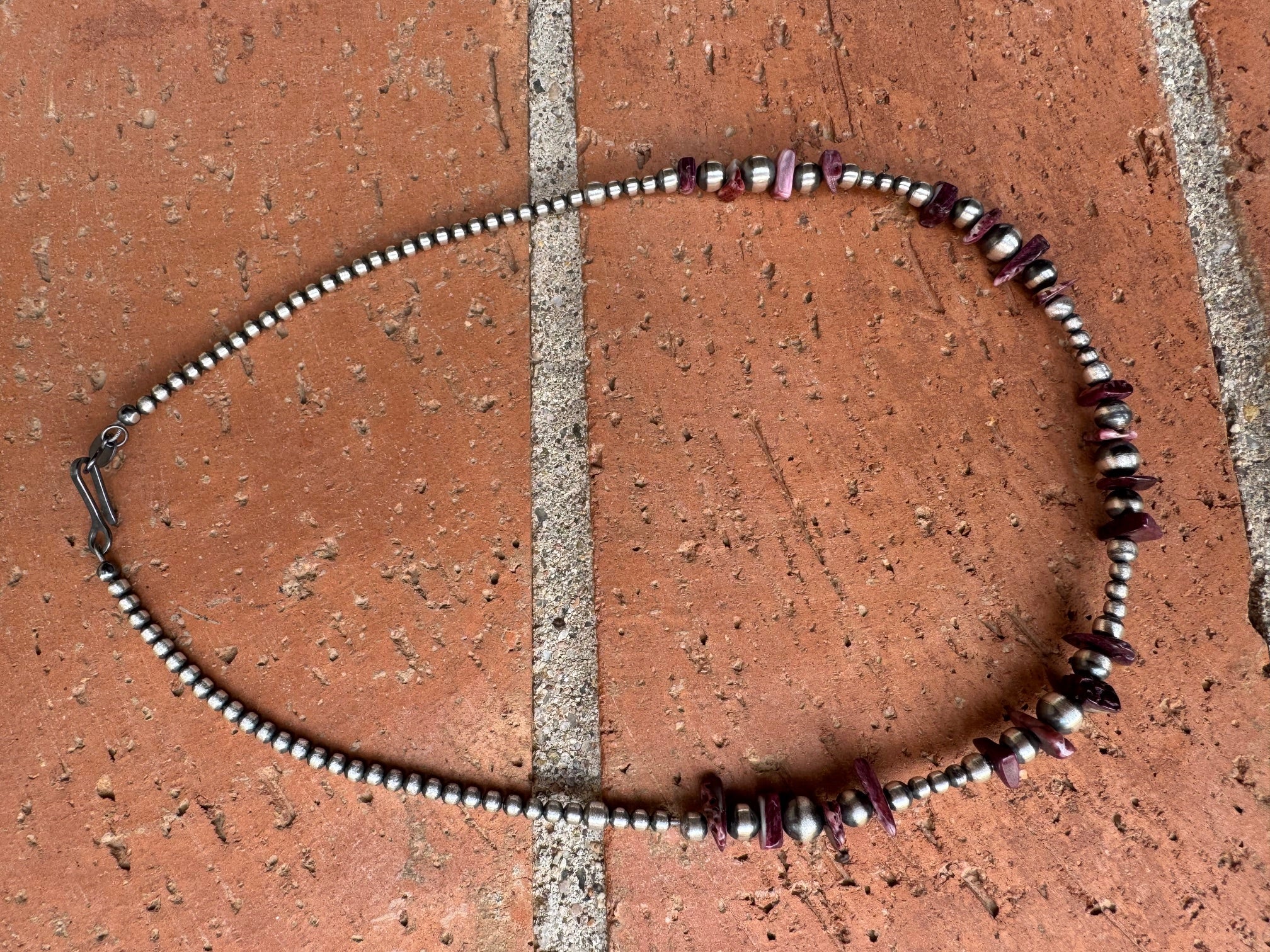 Handcrafted Sterling Silver Pearl & Purple Spiny 3-6mm Beaded Necklace