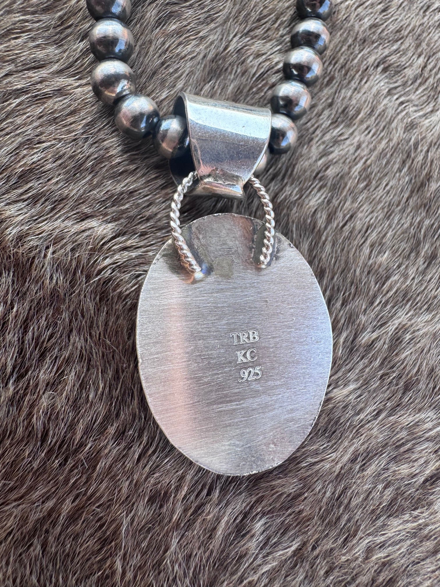 Handmade Sterling Silver White Buffalo Large Oval Turquoise Pendant by Roaming Buffalo