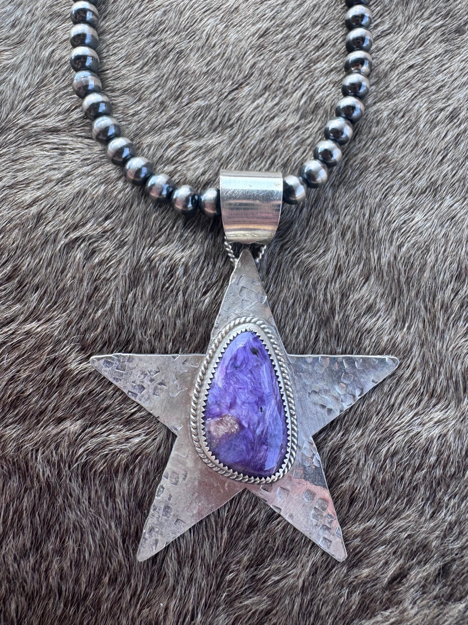 Handmade Sterling Silver Charoite Star Pendant by Roaming Buffalo