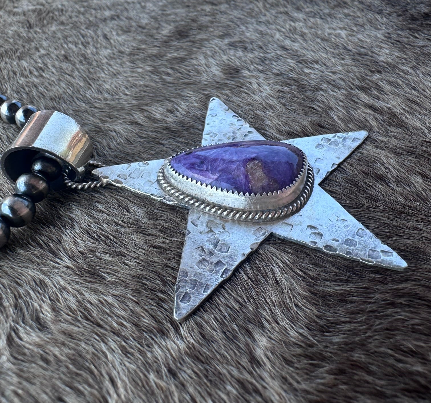 Handmade Sterling Silver Charoite Star Pendant by Roaming Buffalo