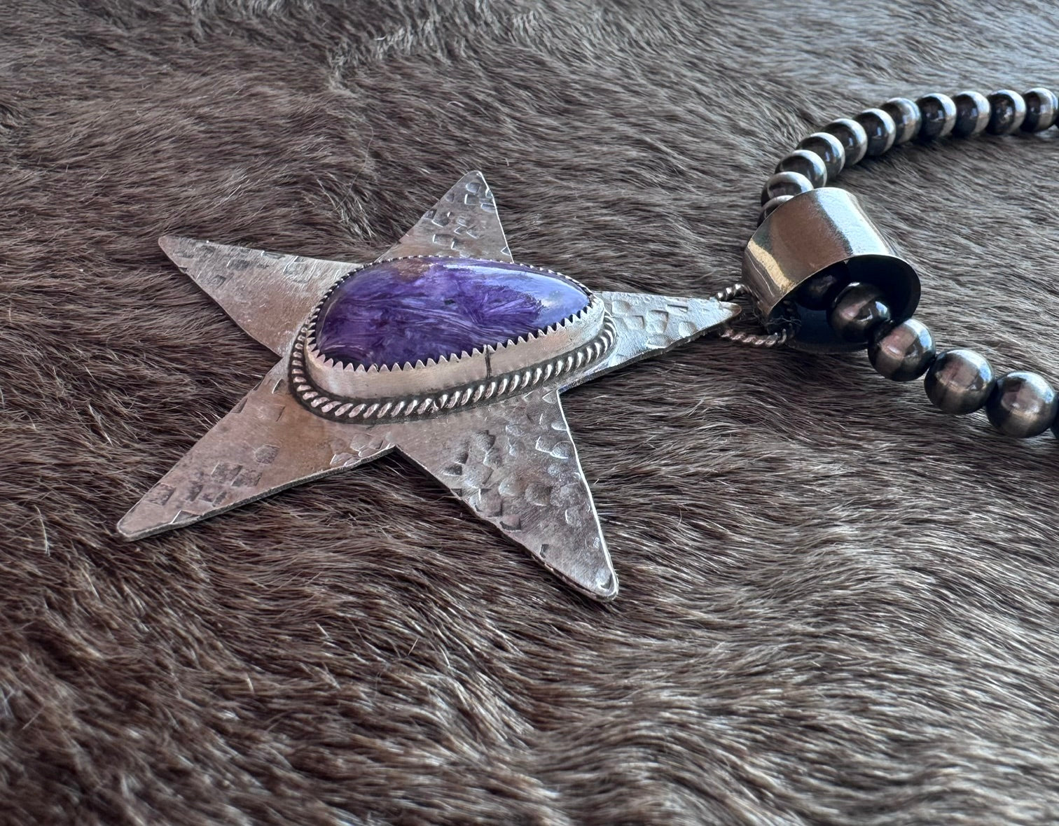 Handmade Sterling Silver Charoite Star Pendant by Roaming Buffalo
