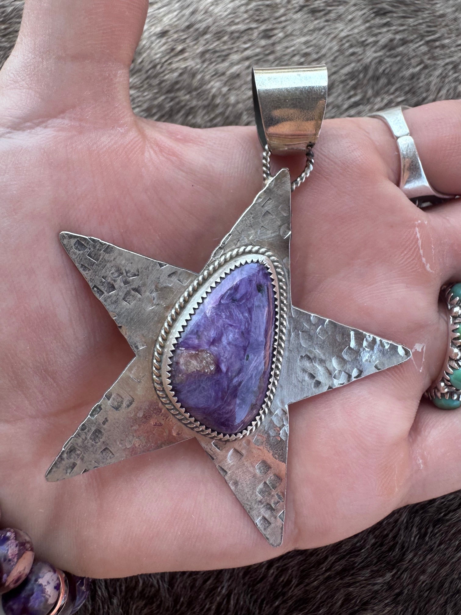 Handmade Sterling Silver Charoite Star Pendant by Roaming Buffalo