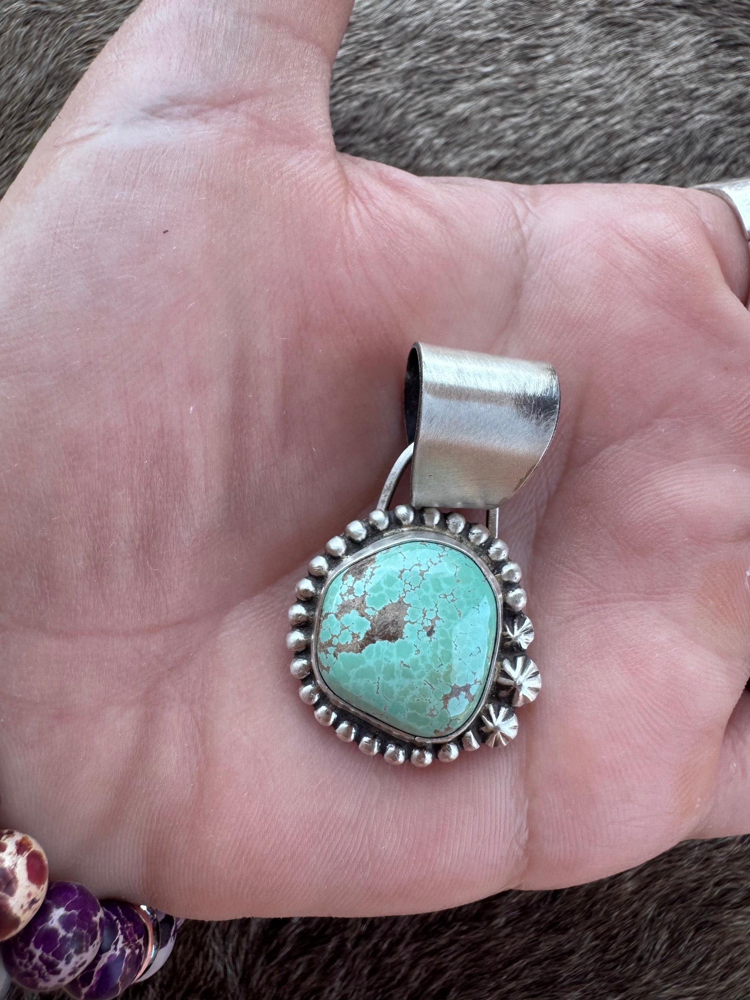 Handmade Sterling Silver Carico Lake Turquoise Ball Pendant by Roaming Buffalo