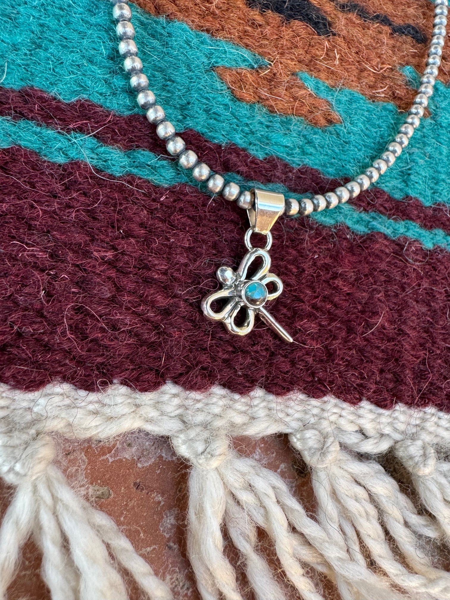 Handcrafted Turquoise & Sterling Silver Mini Dragonfly Pendant