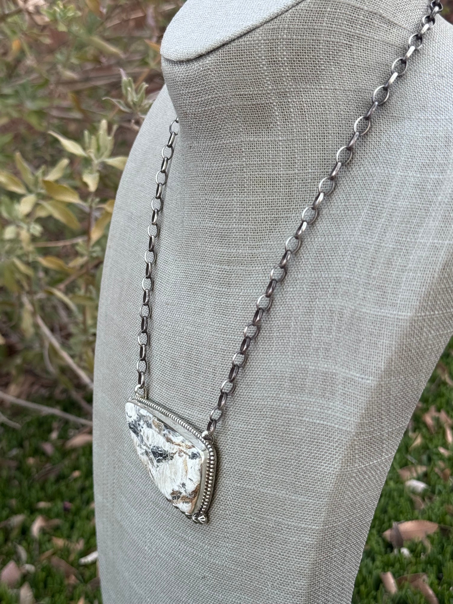 Handmade Sterling Silver White Buffalo Statement Stone 19.75" Necklace by Roaming Buffalo