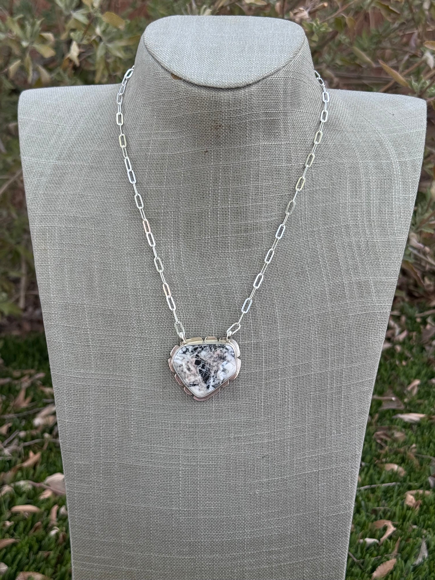 Handmade Sterling Silver & White Buffalo 18.5" Necklace by Roaming Buffalo