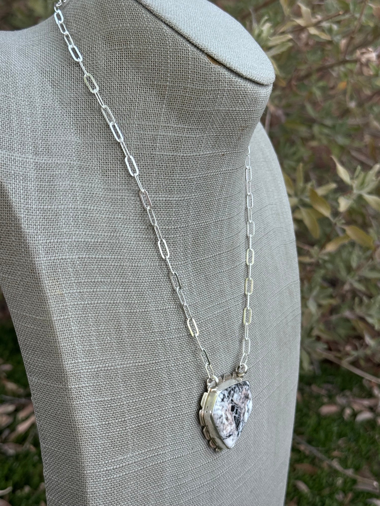 Handmade Sterling Silver & White Buffalo 18.5" Necklace by Roaming Buffalo