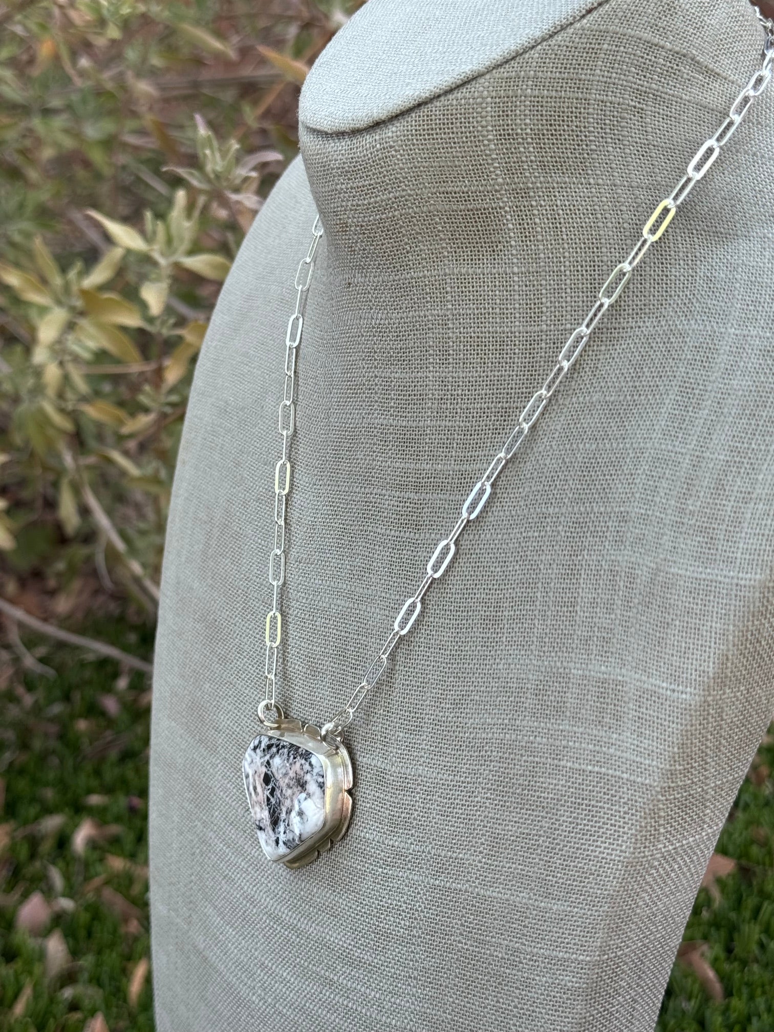 Handmade Sterling Silver & White Buffalo 18.5" Necklace by Roaming Buffalo
