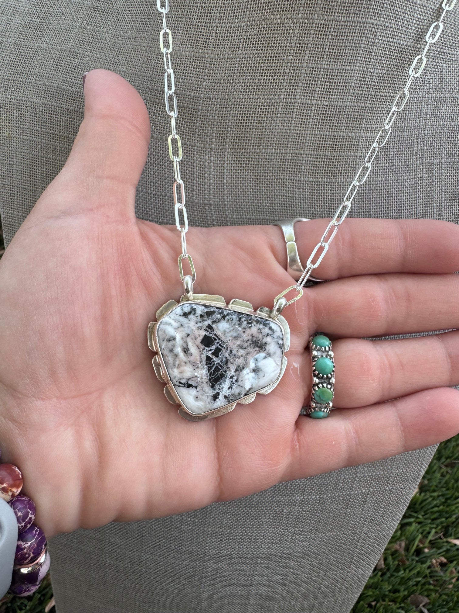 Handmade Sterling Silver & White Buffalo 18.5" Necklace by Roaming Buffalo