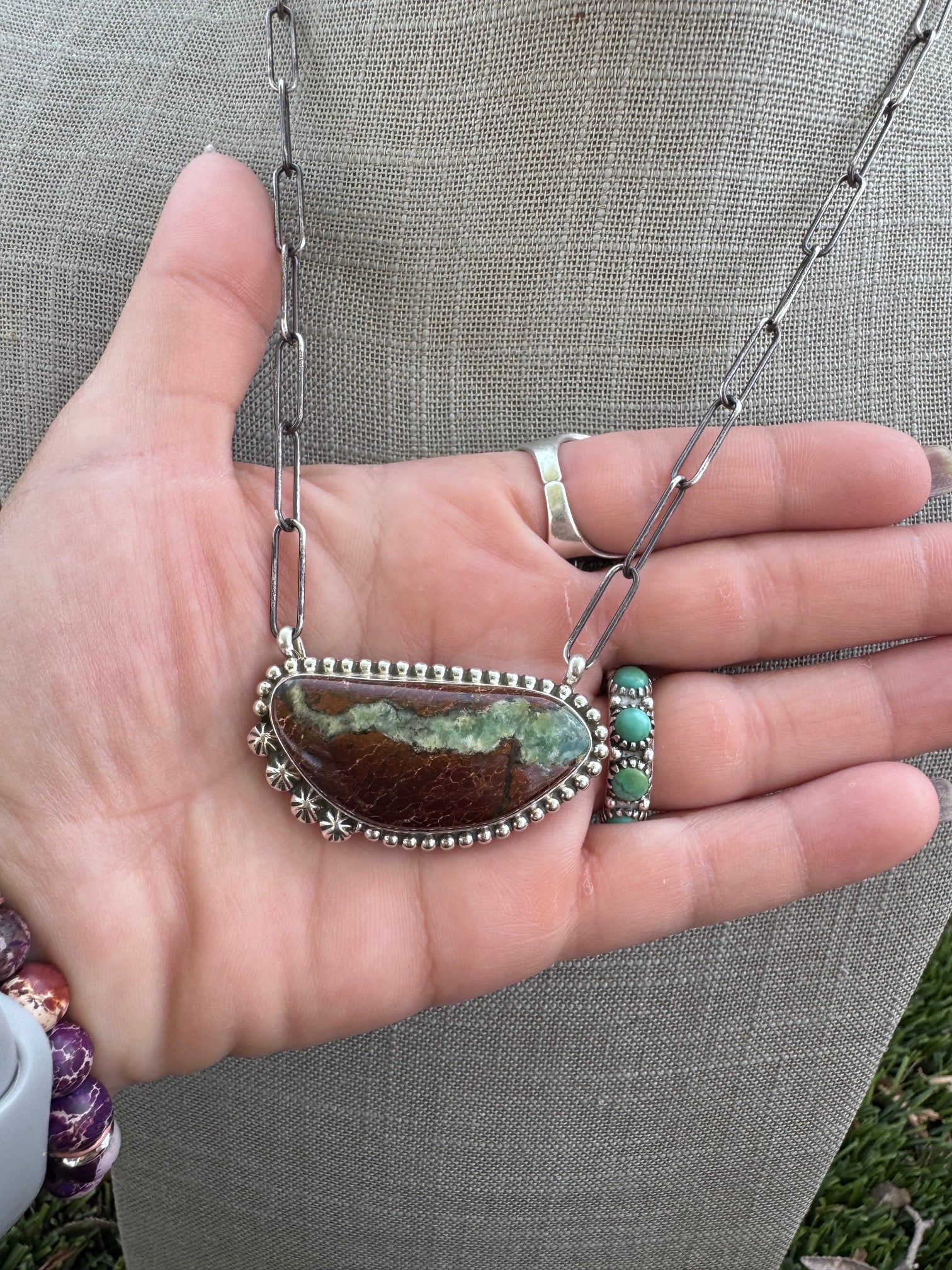 Handmade Sterling Silver & Aquaprase 19" Necklace by Roaming Buffalo