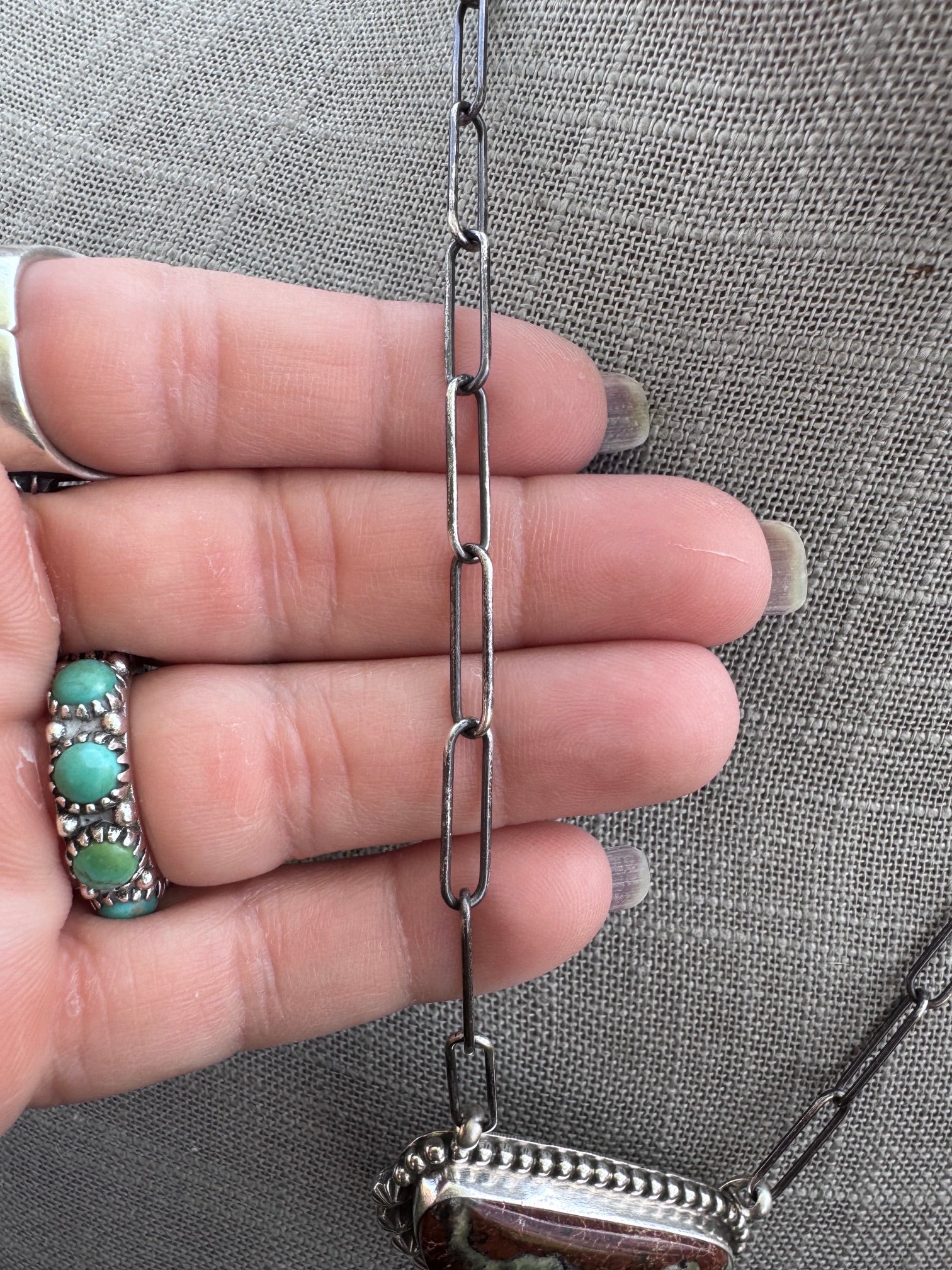 Handmade Sterling Silver & Aquaprase 19" Necklace by Roaming Buffalo