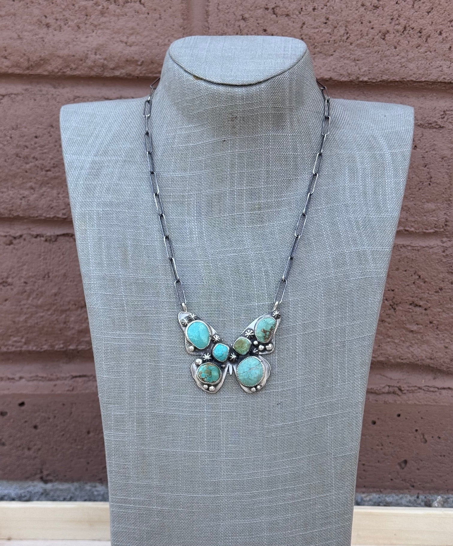 Handmade Sterling Silver & Mixed Media Turquoise Butterfly 19.75" Necklace by Roaming Buffalo