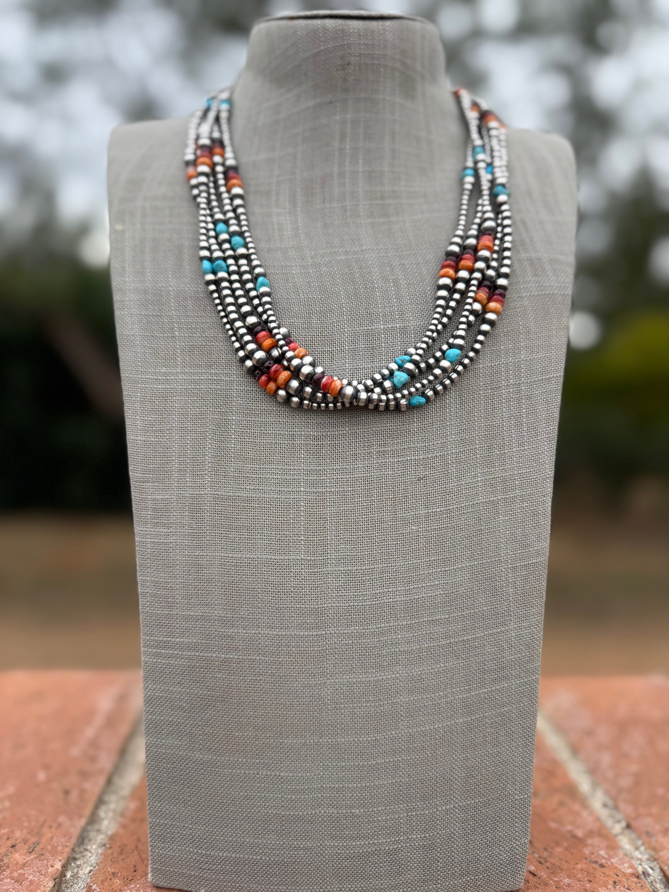 Handcrafted Multi Stone & Sterling Silver 3-6mm Beaded Necklace 22"