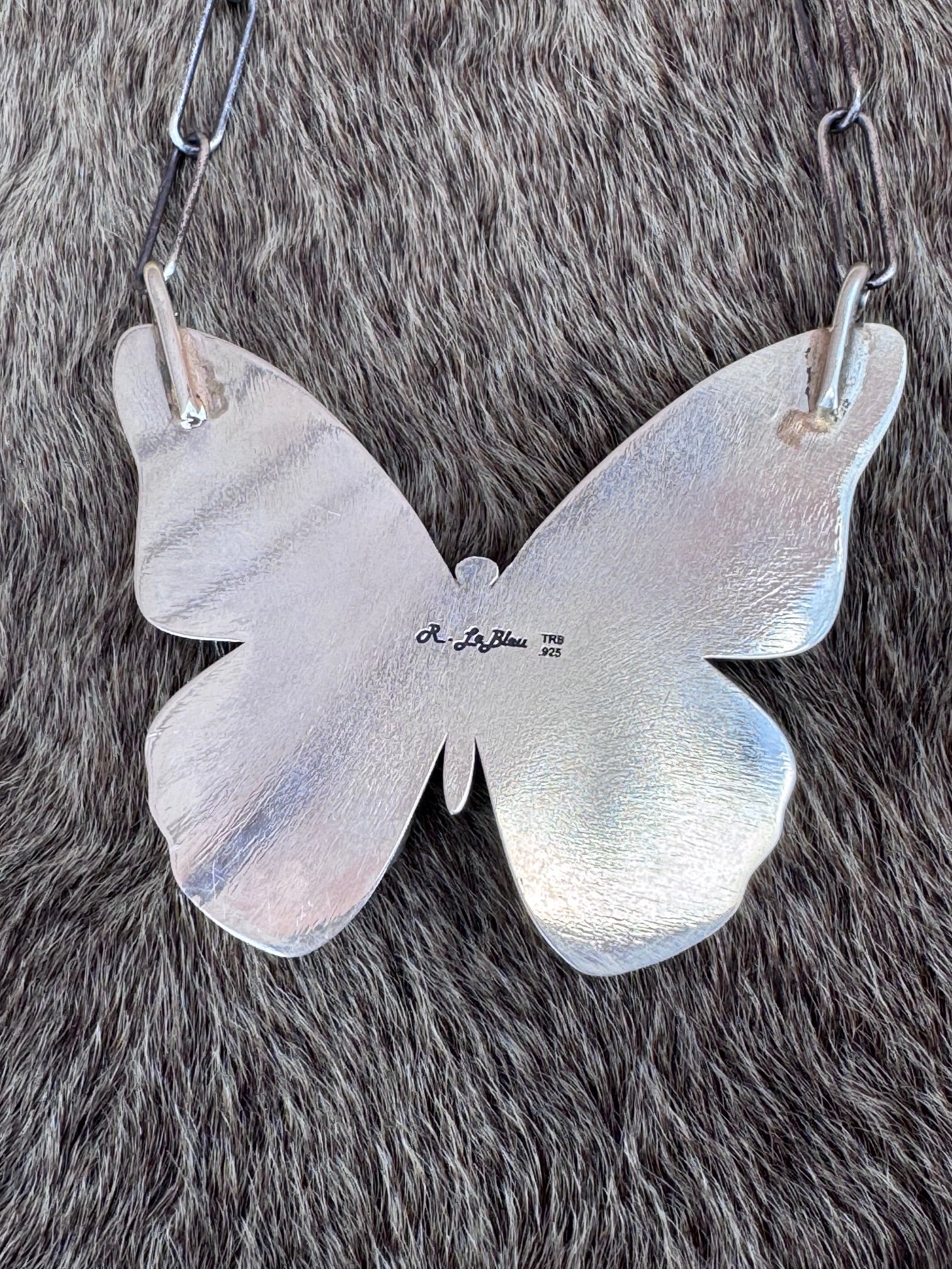 Handmade Sterling Silver & Mixed Media Turquoise Butterfly 19.75" Necklace by Roaming Buffalo