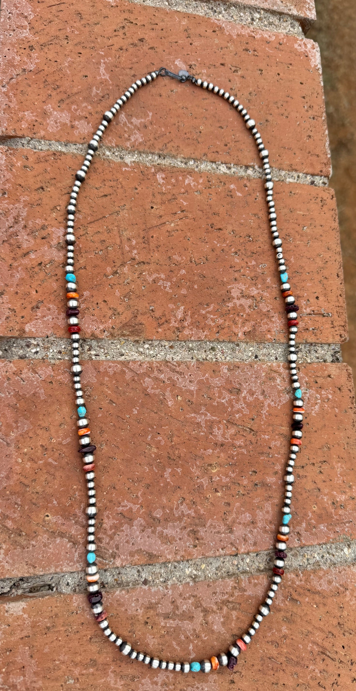 Handcrafted Multi Stone & Sterling Silver 4-6mm Beaded Necklace 30"