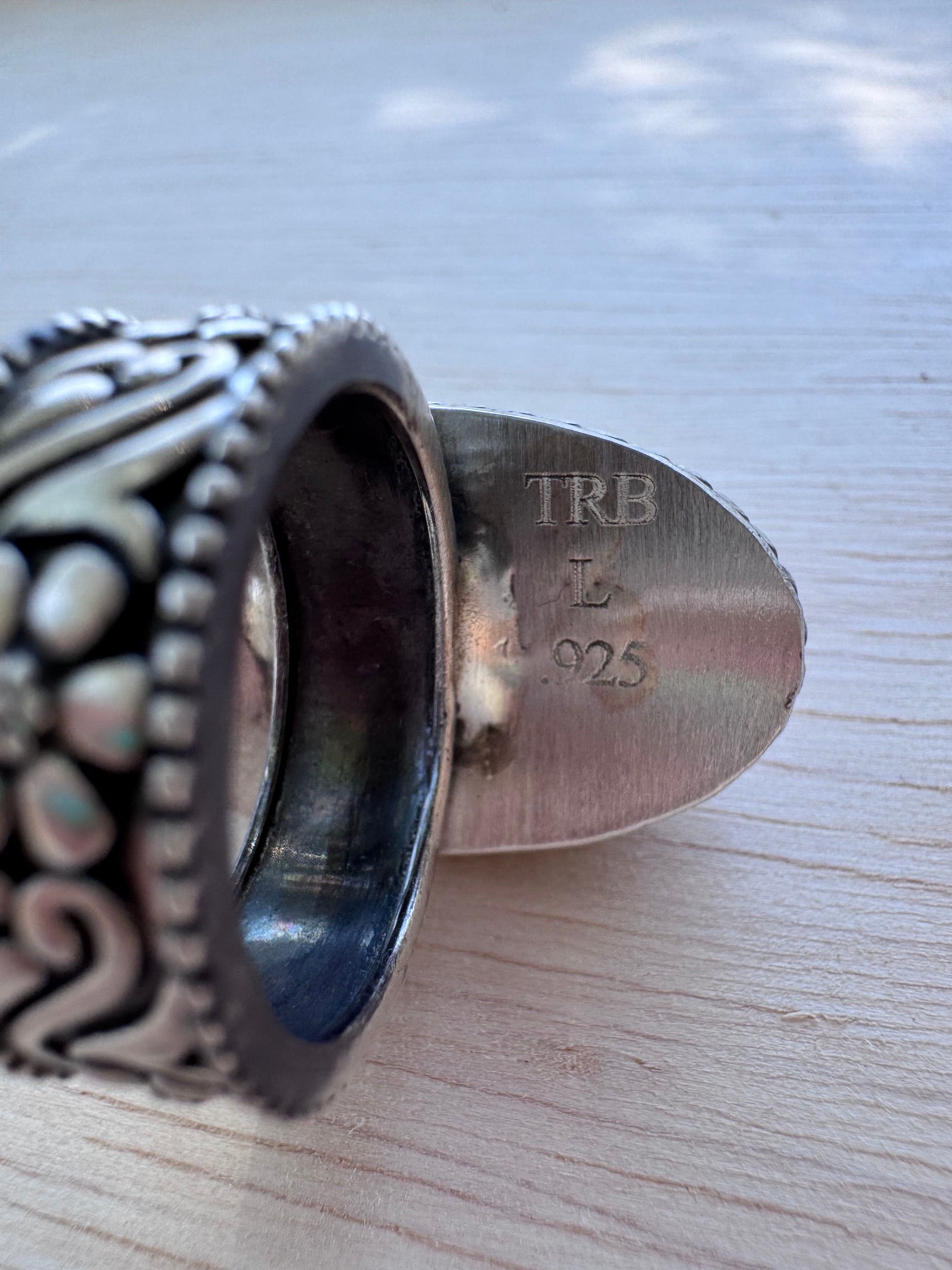 Handmade Sterling Silver Pink Conch Floral Band Ring size 8 by Roaming Buffalo