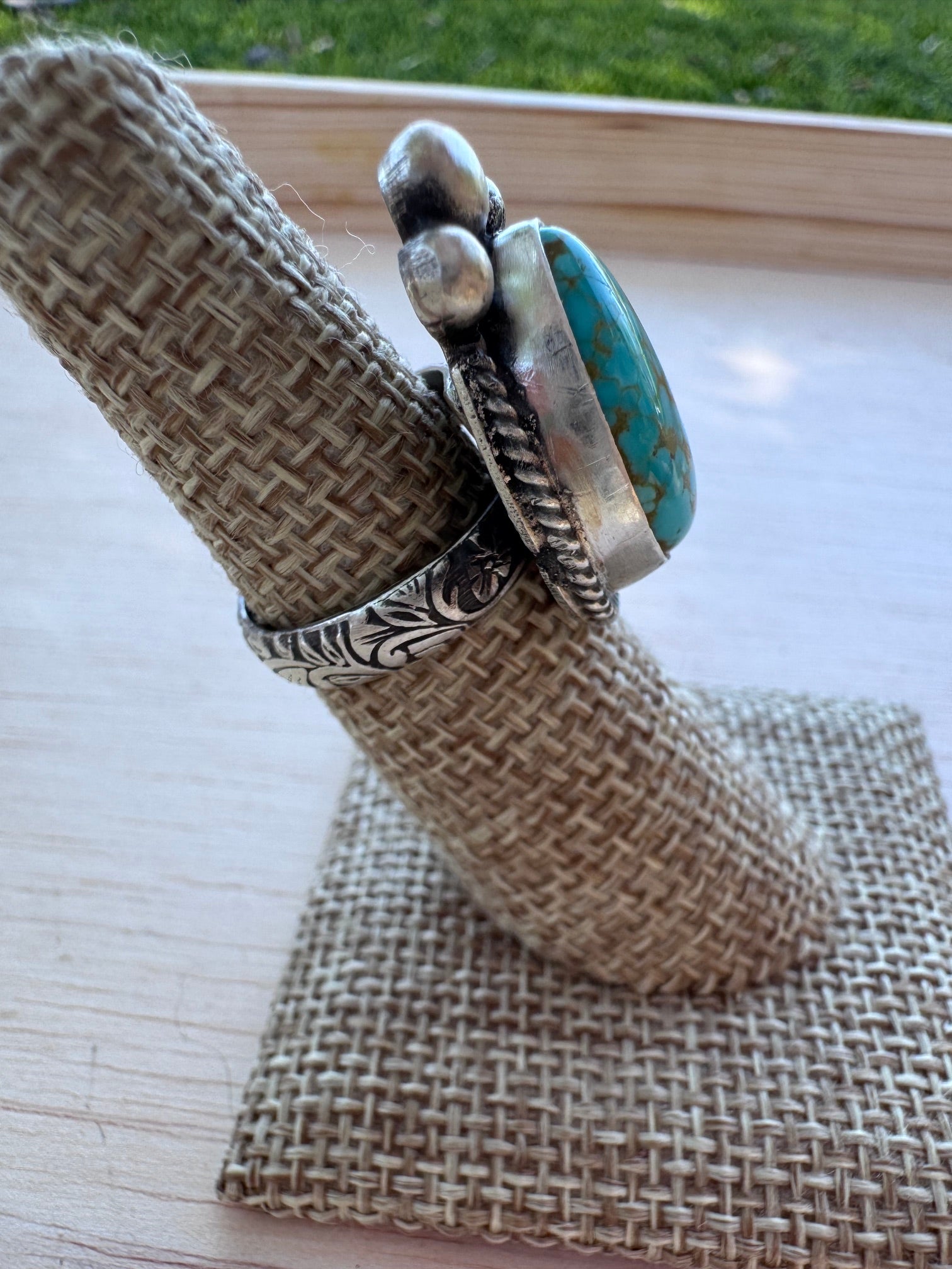 Handmade Sterling Silver Mine 8 Turquoise Adjustable Ring by Roaming Buffalo
