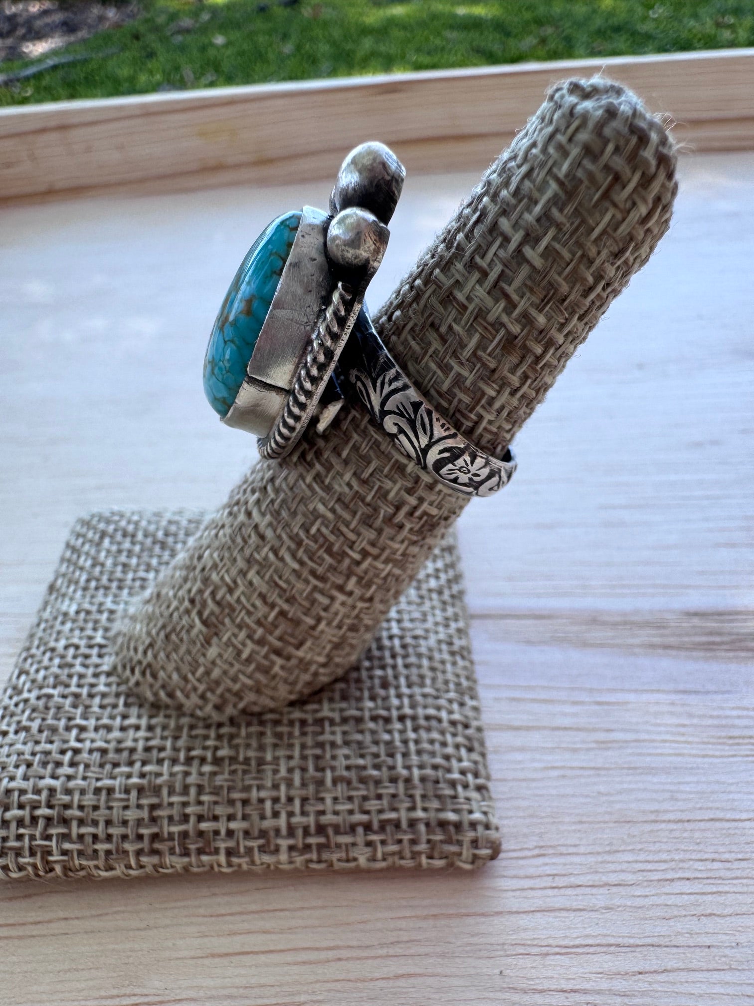 Handmade Sterling Silver Mine 8 Turquoise Adjustable Ring by Roaming Buffalo