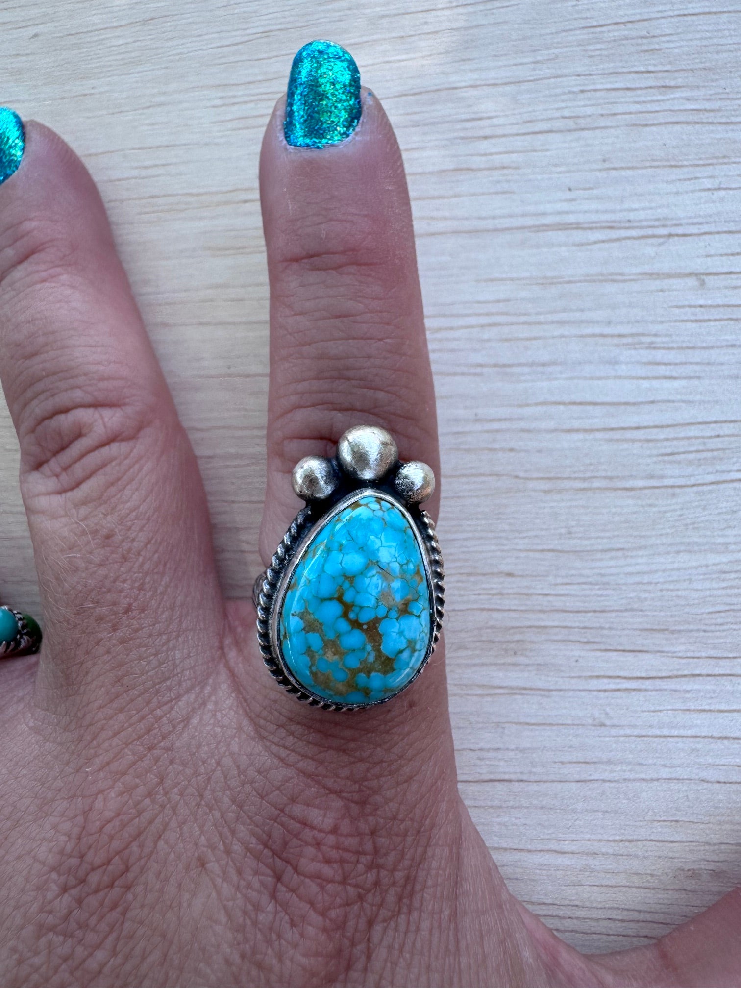 Handmade Sterling Silver Mine 8 Turquoise Adjustable Ring by Roaming Buffalo