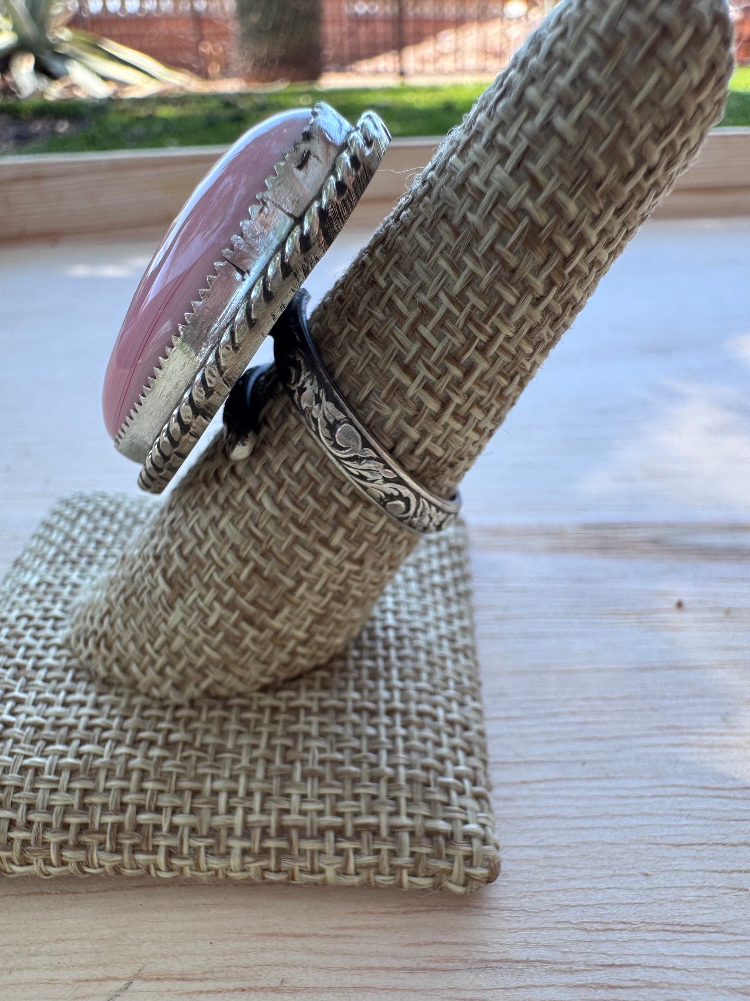 Handmade Sterling Silver Pink Conch Floral Adjustable Ring by Roaming Buffalo