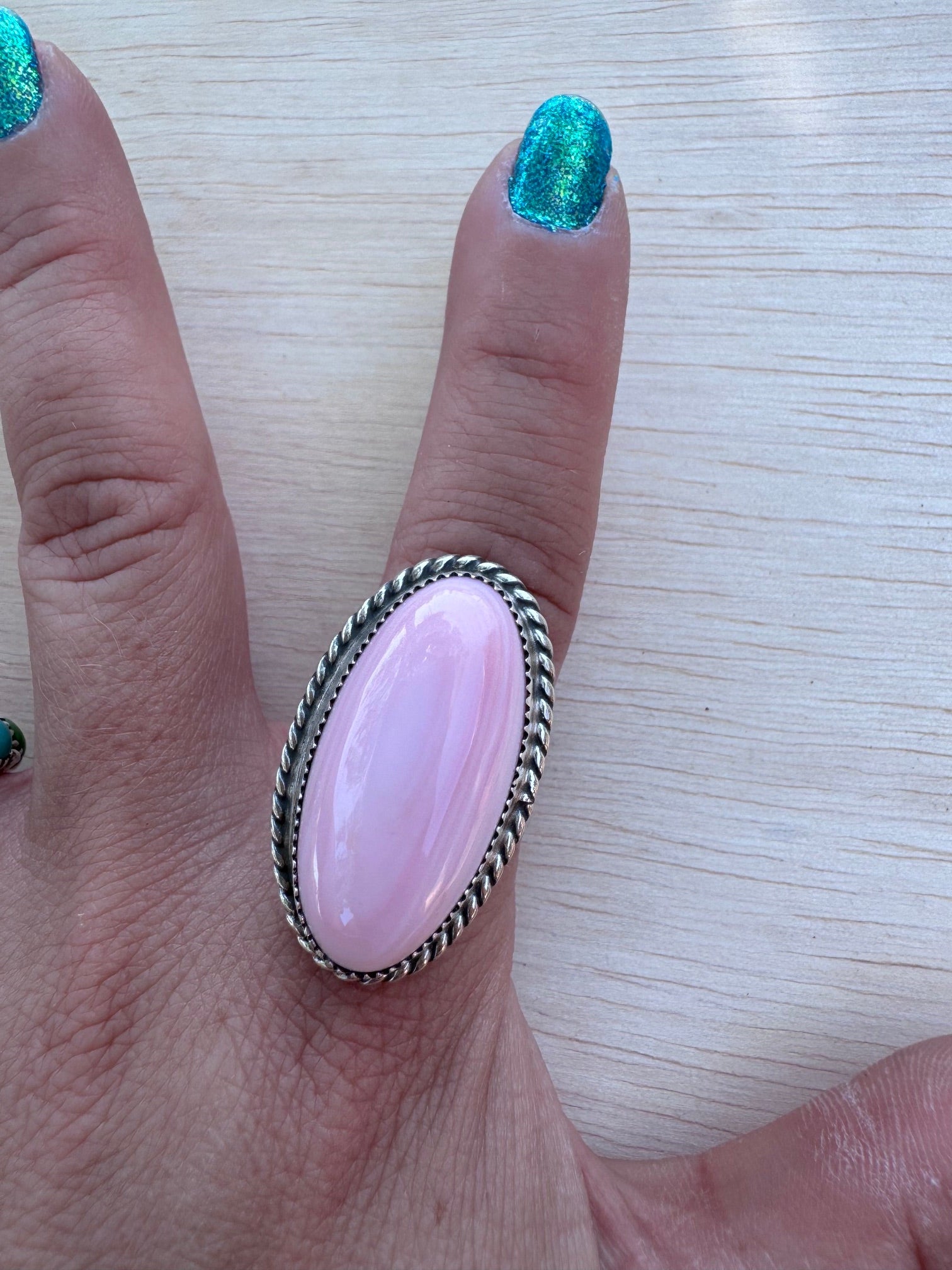 Handmade Sterling Silver Pink Conch Floral Adjustable Ring by Roaming Buffalo