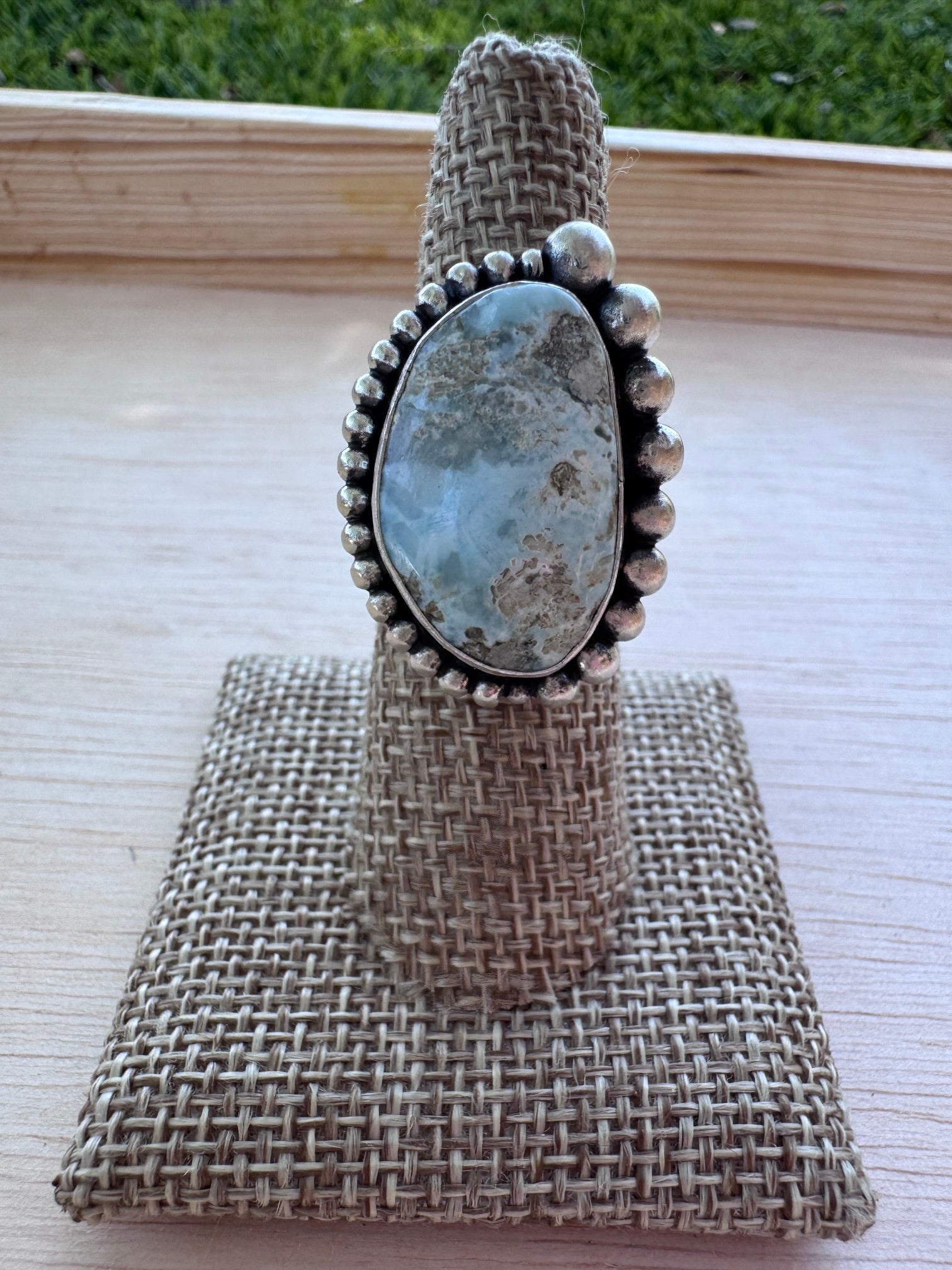 Handmade Sterling Silver Larimar Adjustable Ring by Roaming Buffalo