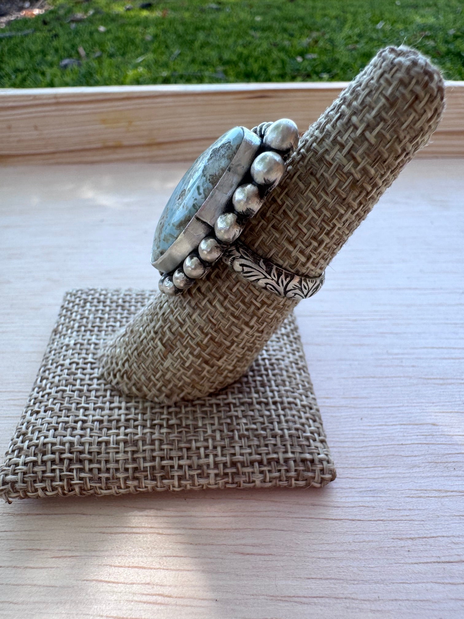 Handmade Sterling Silver Larimar Adjustable Ring by Roaming Buffalo
