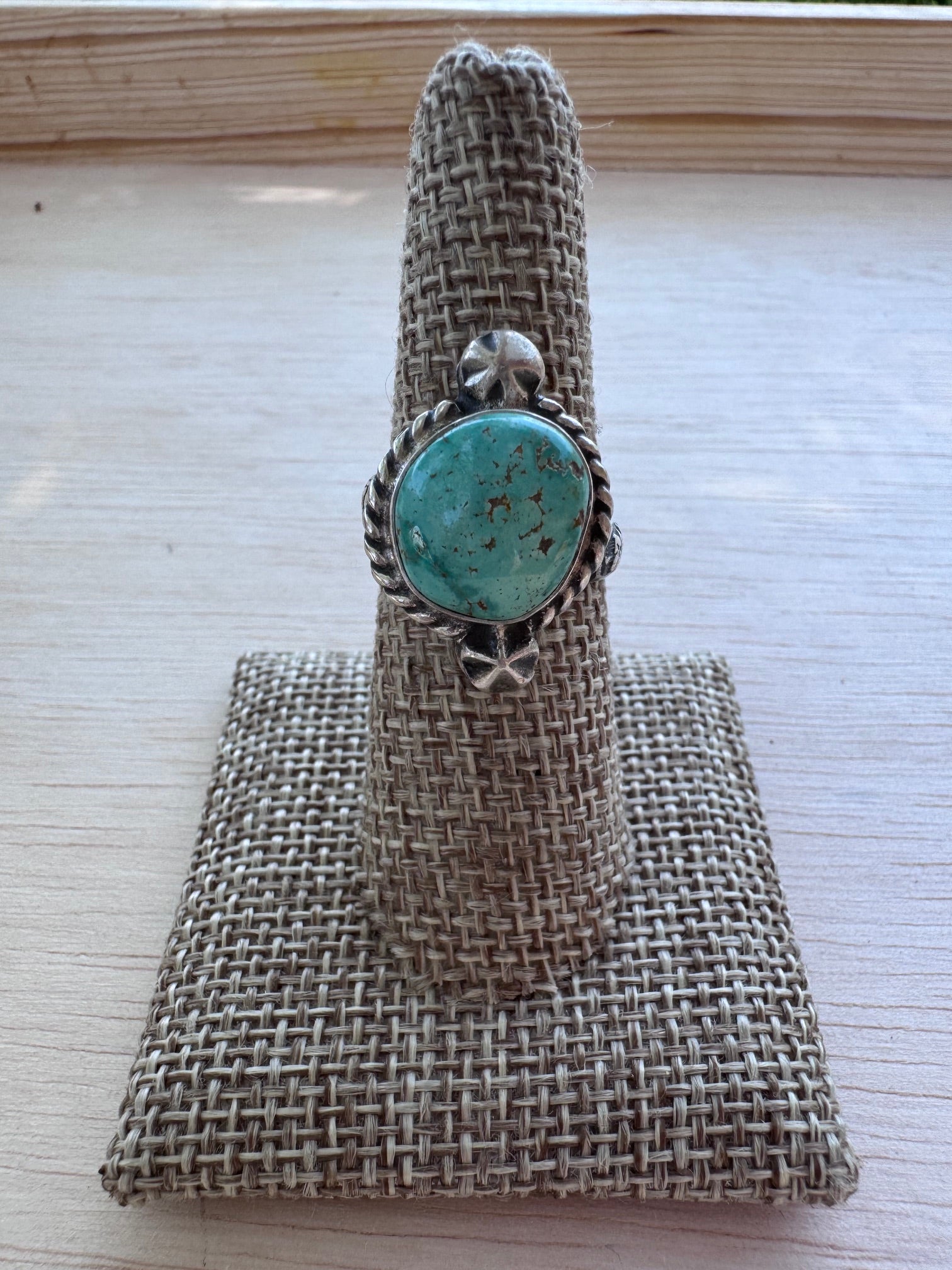 Handmade Sterling Silver Fox Turquoise Adjustable Ring by Roaming Buffalo