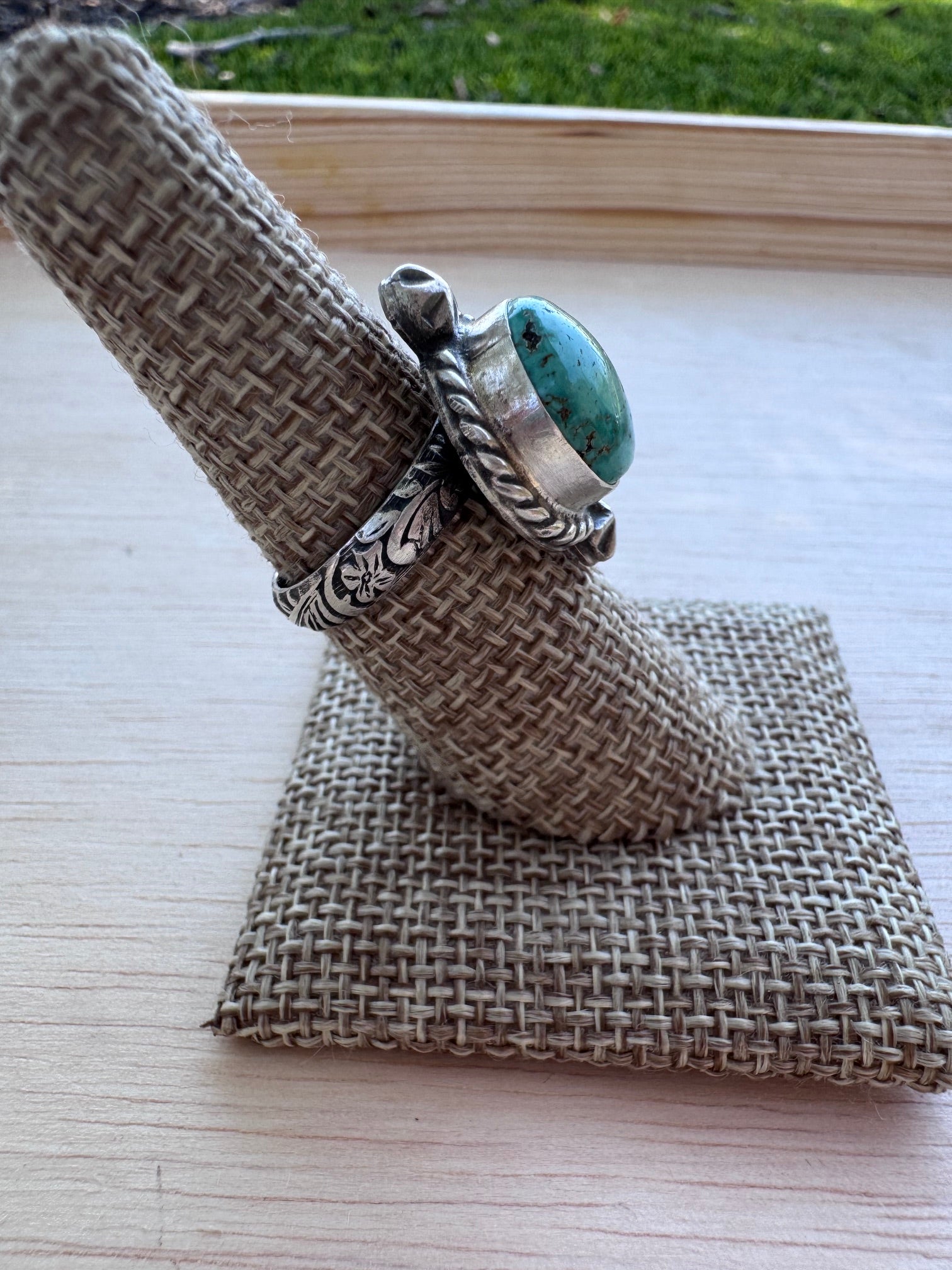 Handmade Sterling Silver Fox Turquoise Adjustable Ring by Roaming Buffalo