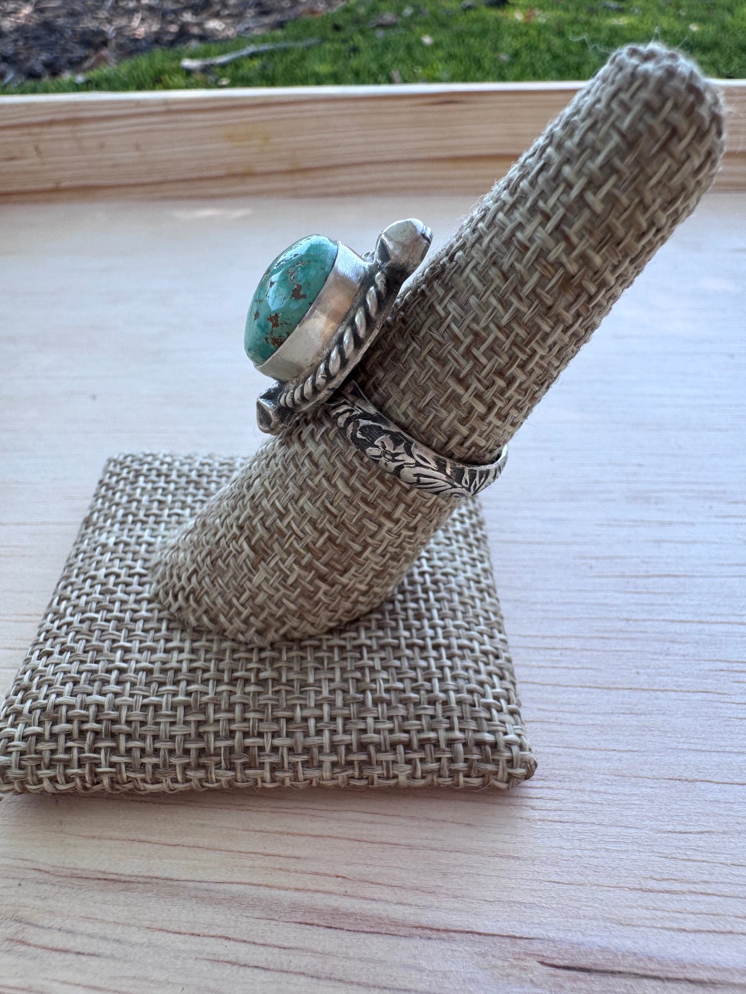 Handmade Sterling Silver Fox Turquoise Adjustable Ring by Roaming Buffalo