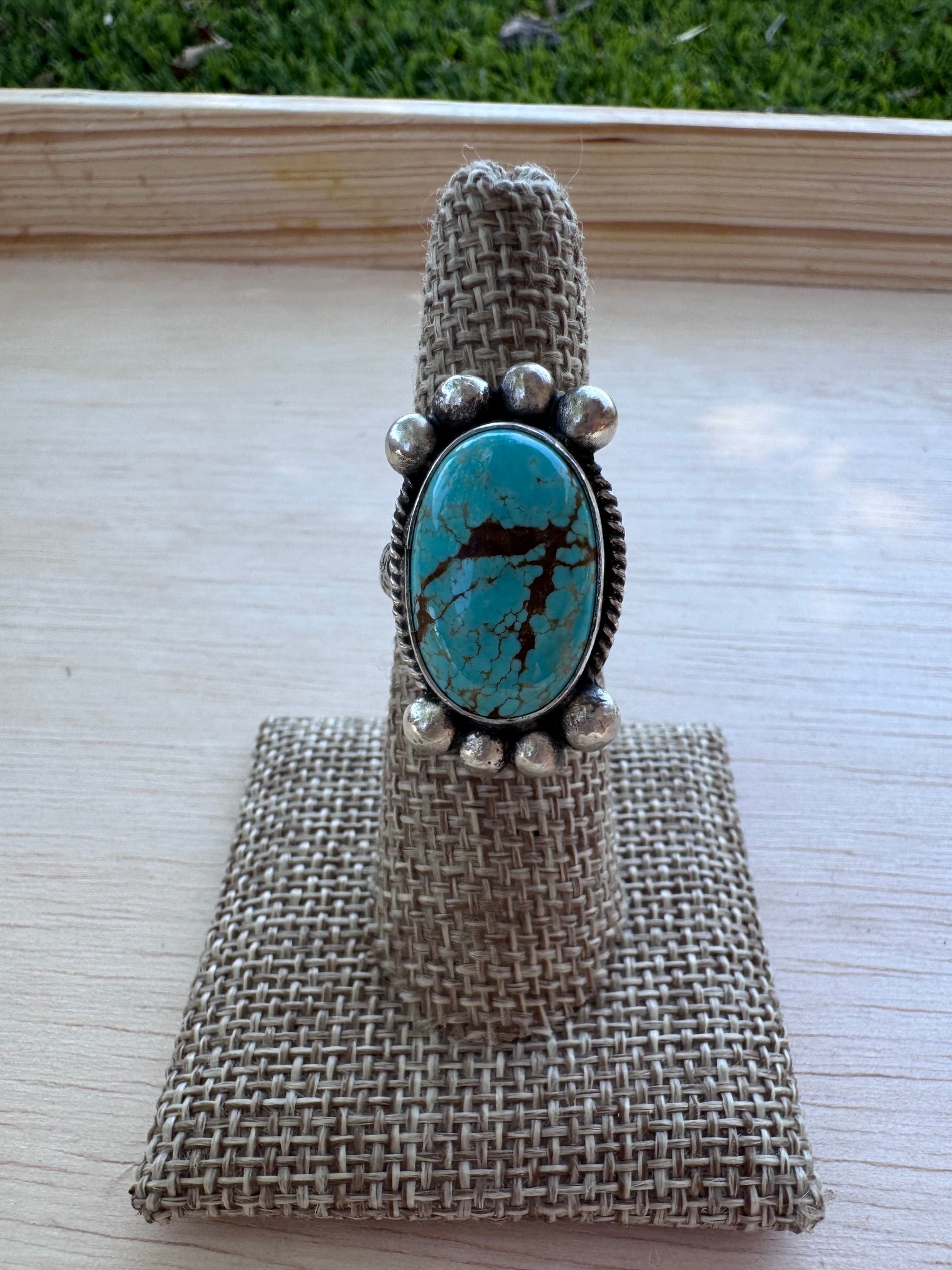 Handmade Sterling Silver Mine 8 Turquoise Adjustable Ring by Roaming Buffalo