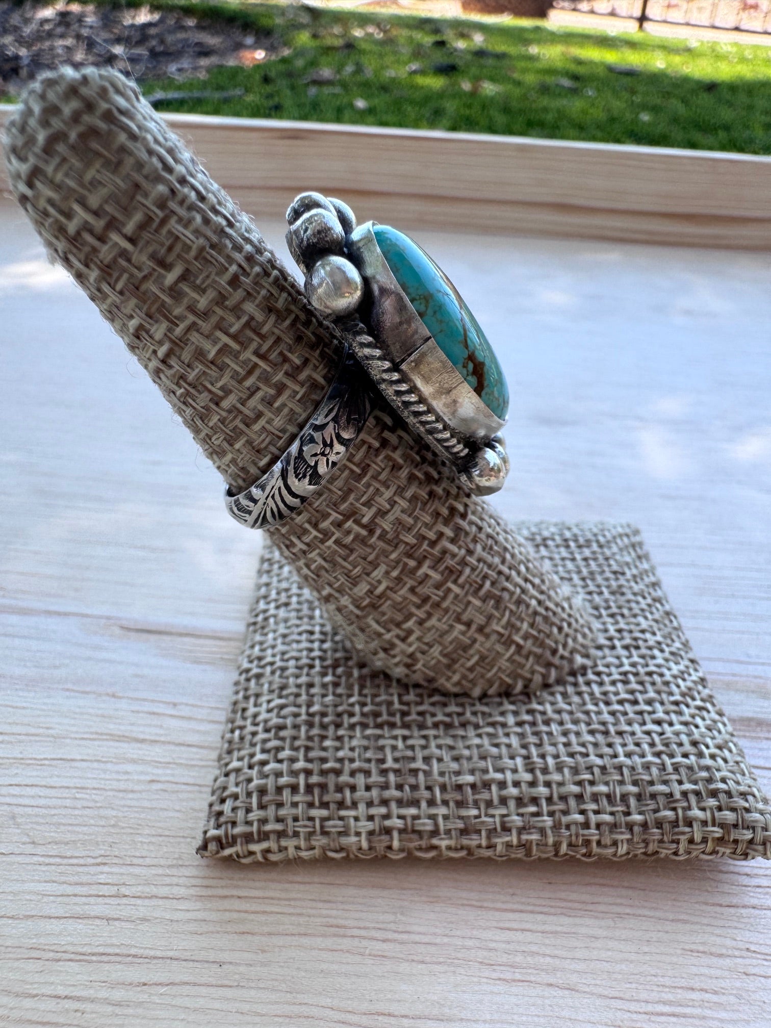 Handmade Sterling Silver Mine 8 Turquoise Adjustable Ring by Roaming Buffalo