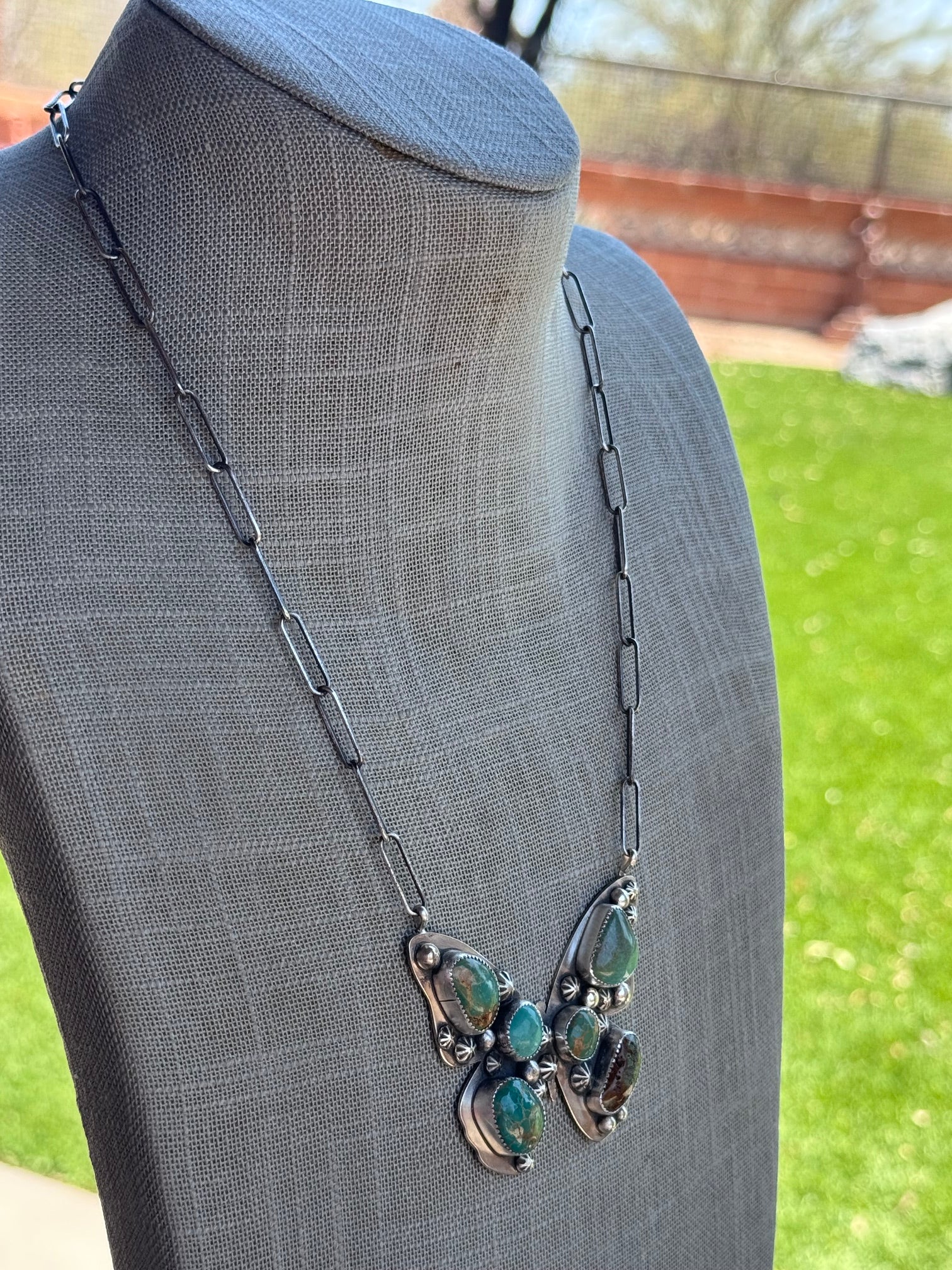 Handmade Sterling Silver & Mixed Media Turquoise Butterfly 20" Necklace by Roaming Buffalo