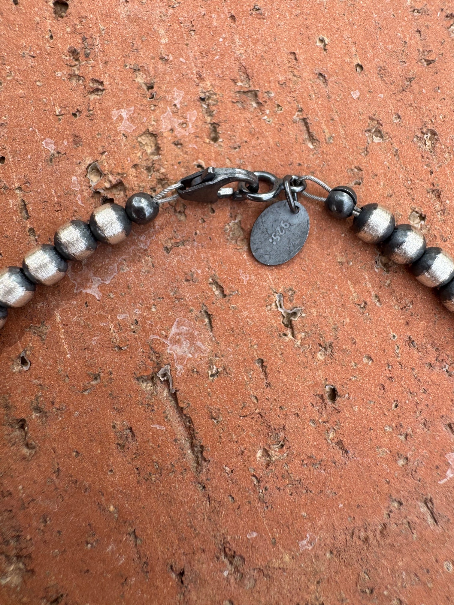 Handcrafted Orange Spiny & Sterling Silver 4mm Beaded Bracelet 7.5"