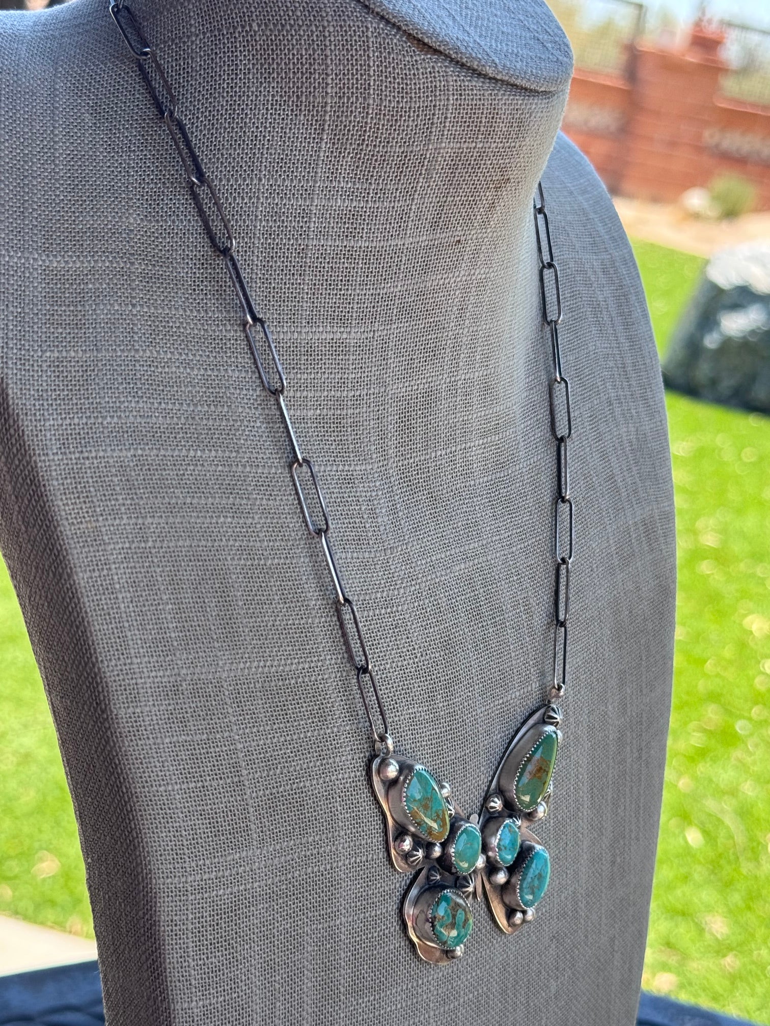 Handmade Sterling Silver & Mixed Media Turquoise Butterfly 20" Necklace by Roaming Buffalo