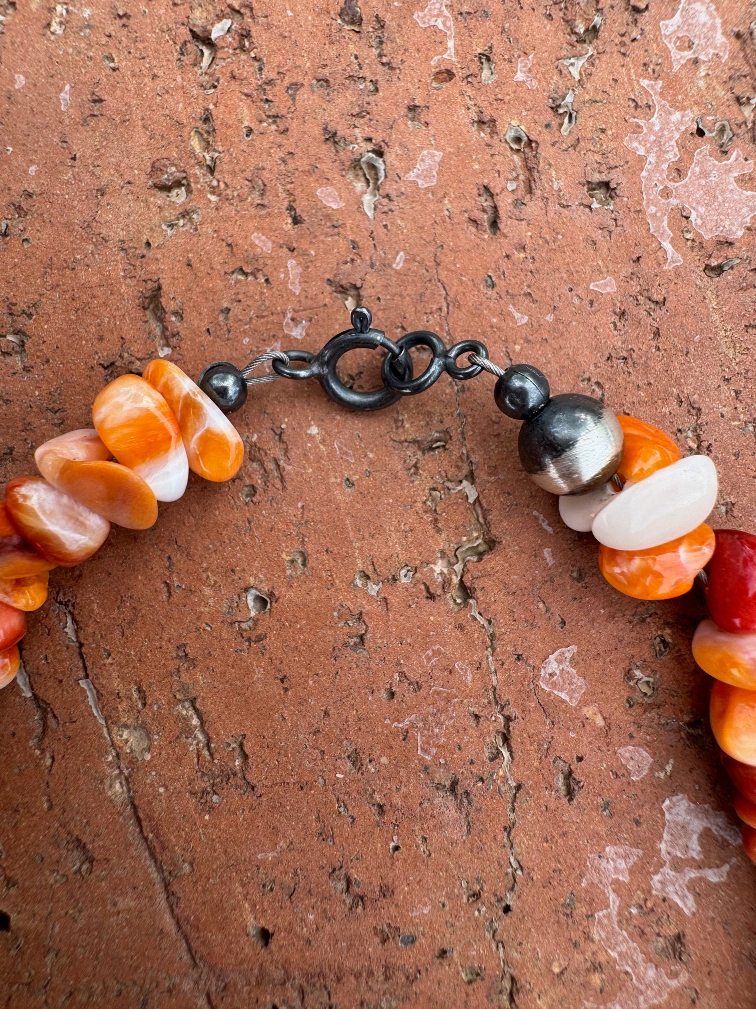 Handcrafted Orange Spiny & Sterling Silver 6mm Beaded Bracelet 7.5"